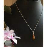 Cognac Baltic Amber Pendant from Gdańsk on 925 Silver Chain