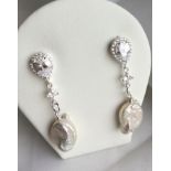 Zirconia Freshwater Cultured Baroque Irregular Pearls rare colours stud earrings
