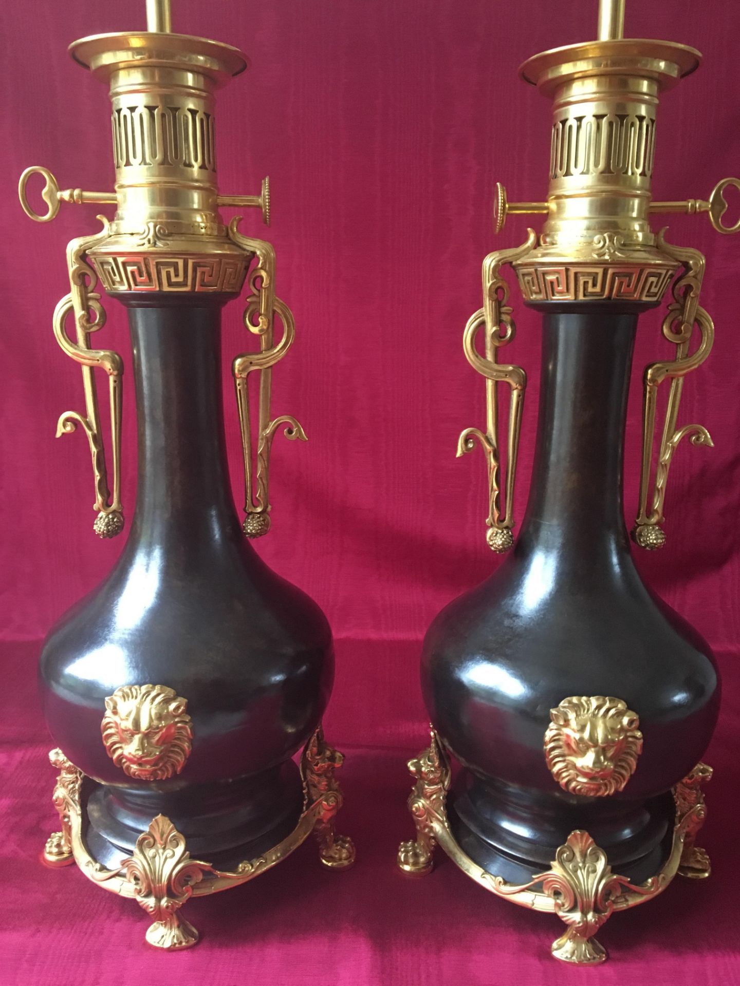 Pair of Bronze and Ormolu Moderator Lamps