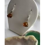Baltic Amber round Cognac drops earrings from Gdańsk 925 stamped Silver