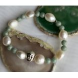 Bracelet Buddha head 925 silver Jadeite Freshwater Cultured Pearls