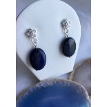 Lapis lazuli and Zirconia Flower stud Earrings 925 silver