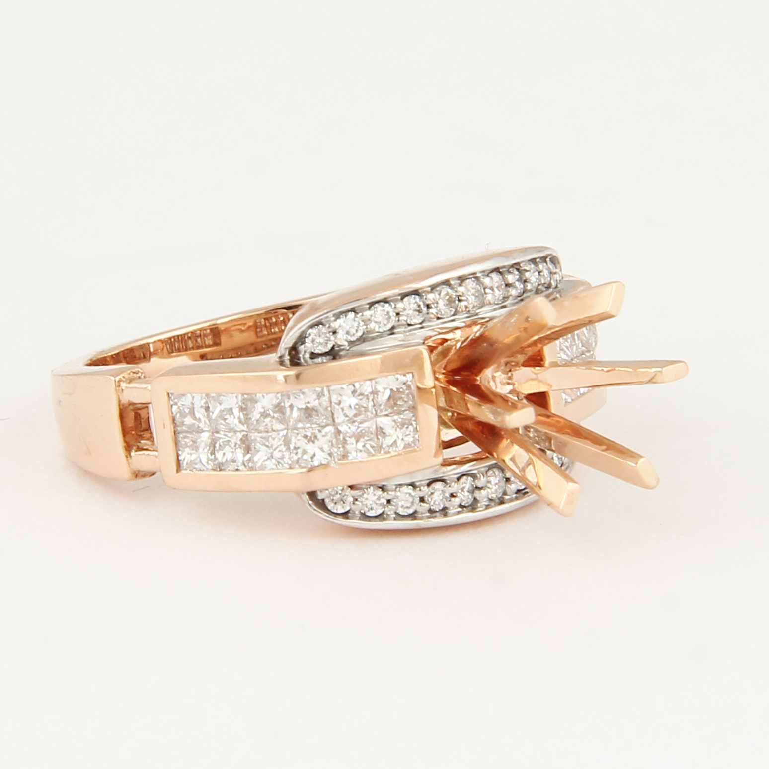 14 K Rose Gold Diamond Ring - Center stone unmounted - Image 6 of 7