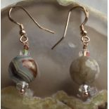 Crazy Lace Agate Earrings with Swarovski Elements clear AB Rose Gold