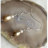 Freshwater cultured Gold pearl and white 925 Silver earrings