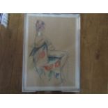 20th Century pencil and watercolour of seated nude