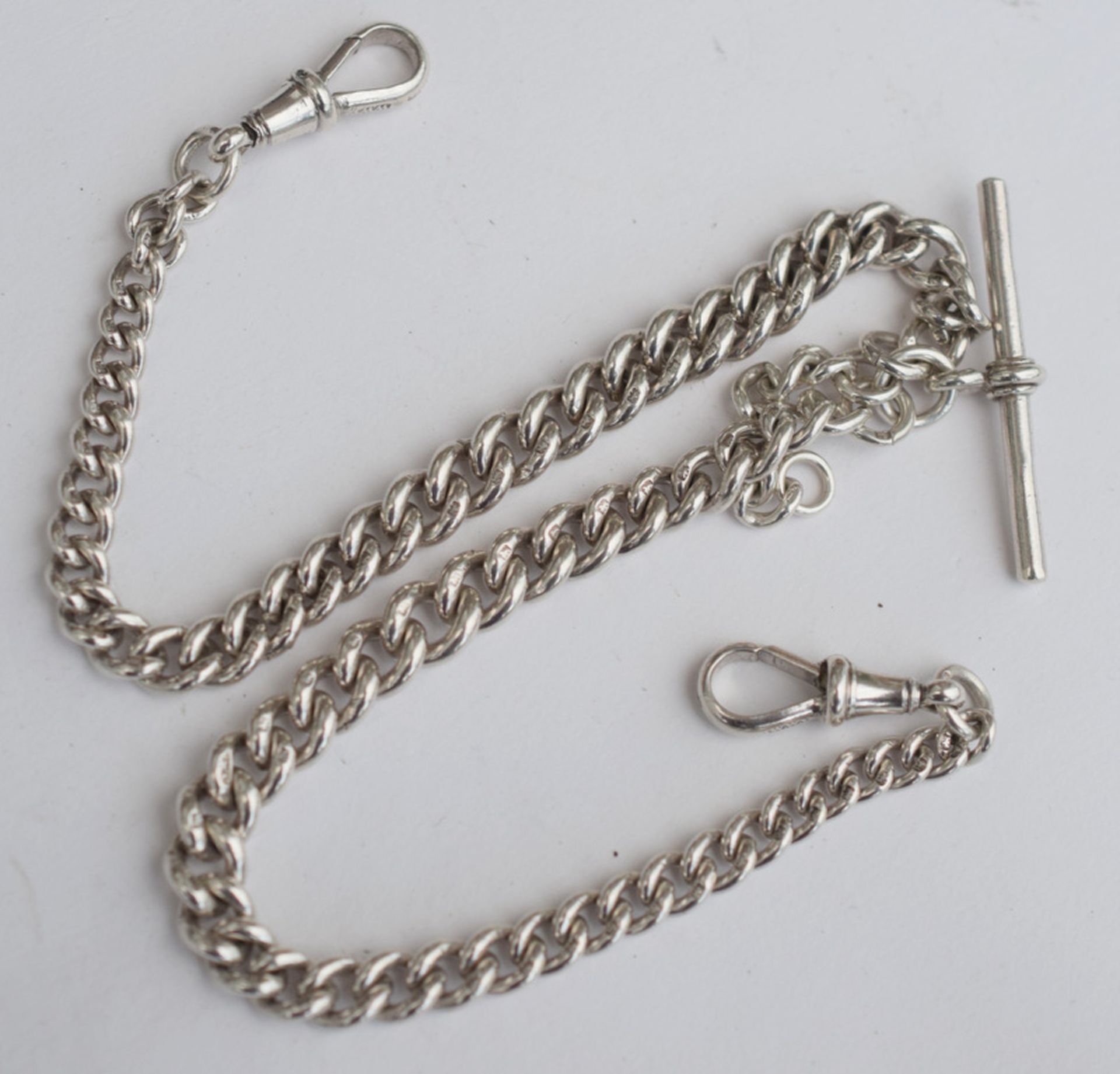 Silver Double Albert Watch Chain 14 inches 48.9grms - Image 3 of 3