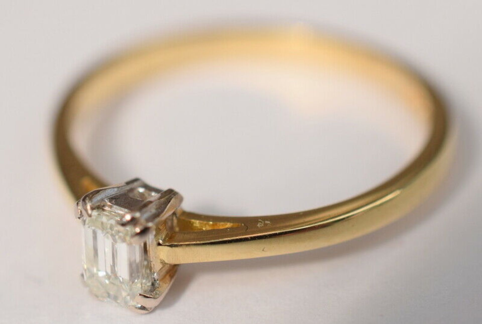 Ladies Diamond Solitaire In Emerald Cut Design 18ct Gold - Image 3 of 7