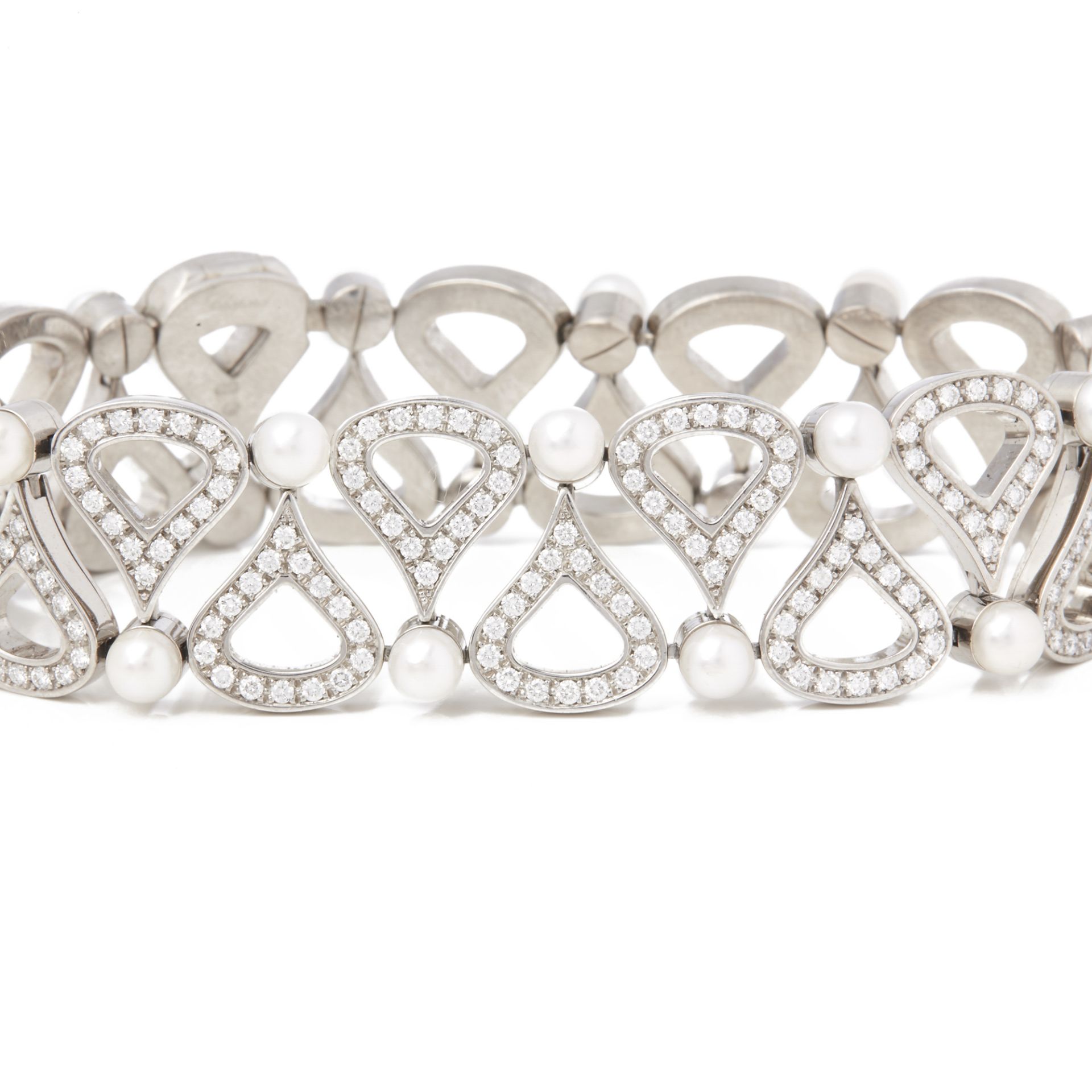 Chopard 18k White Gold Cultured Pearl & Diamond Bracelet - Image 7 of 8