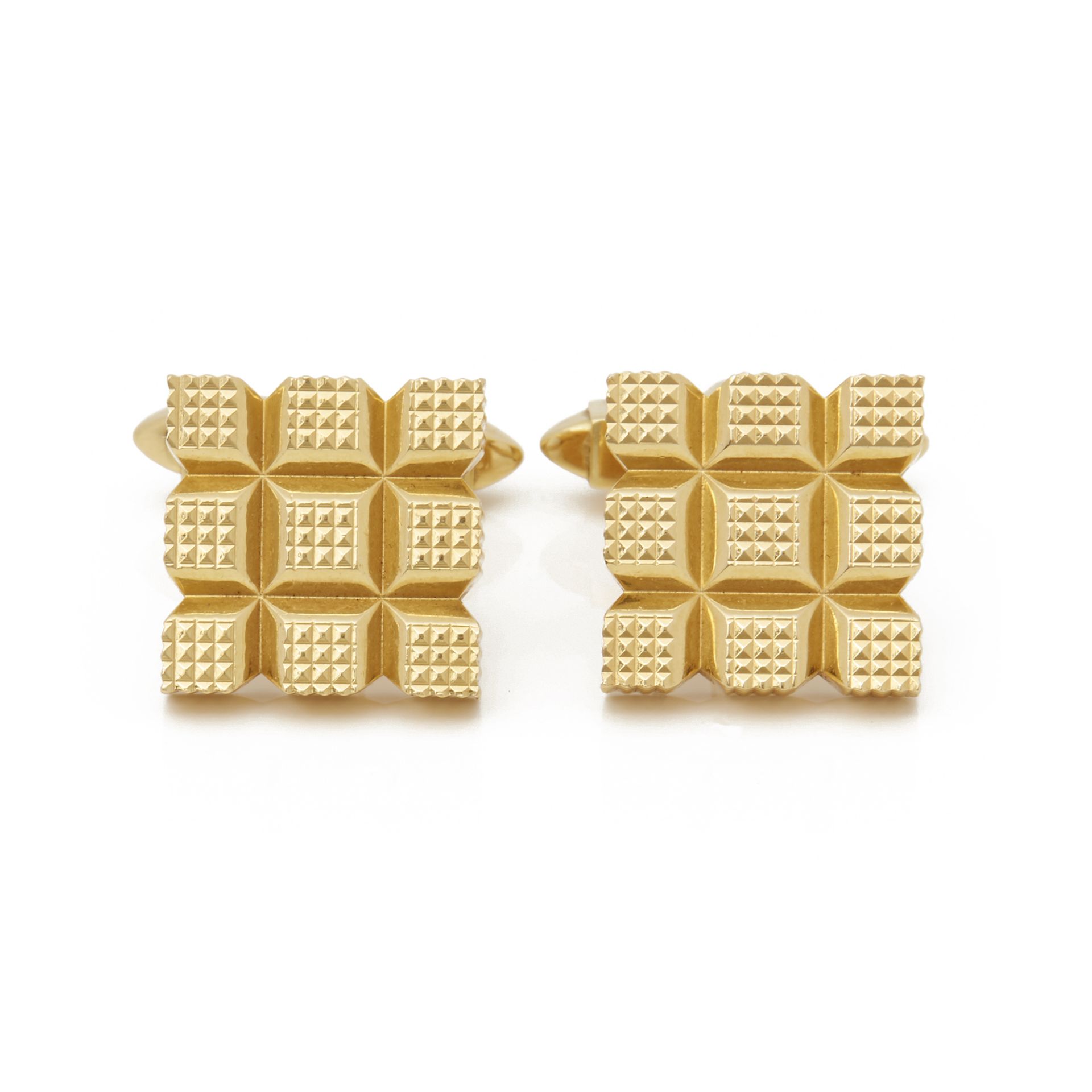 Kutchinsky 18k Yellow Gold Vintage Square Grooved Cufflinks