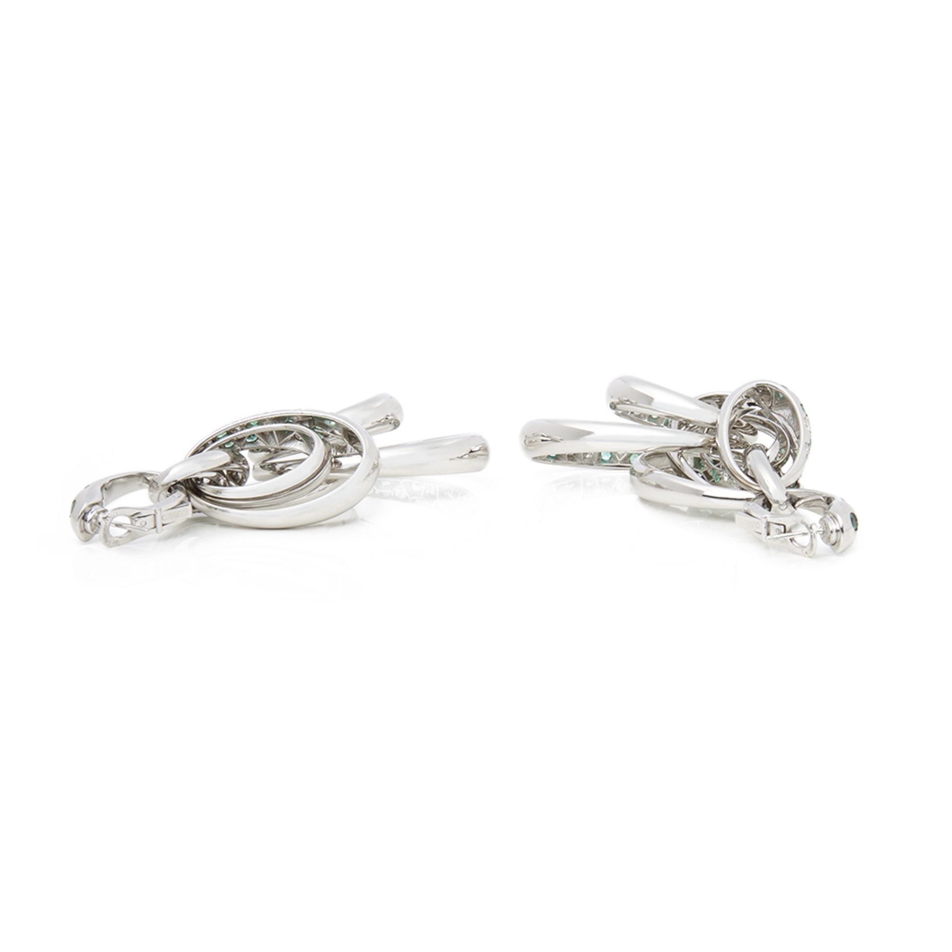 De Grisogono 18k White Gold Diamond & Emerald Drop Catene Earrings - Image 4 of 8
