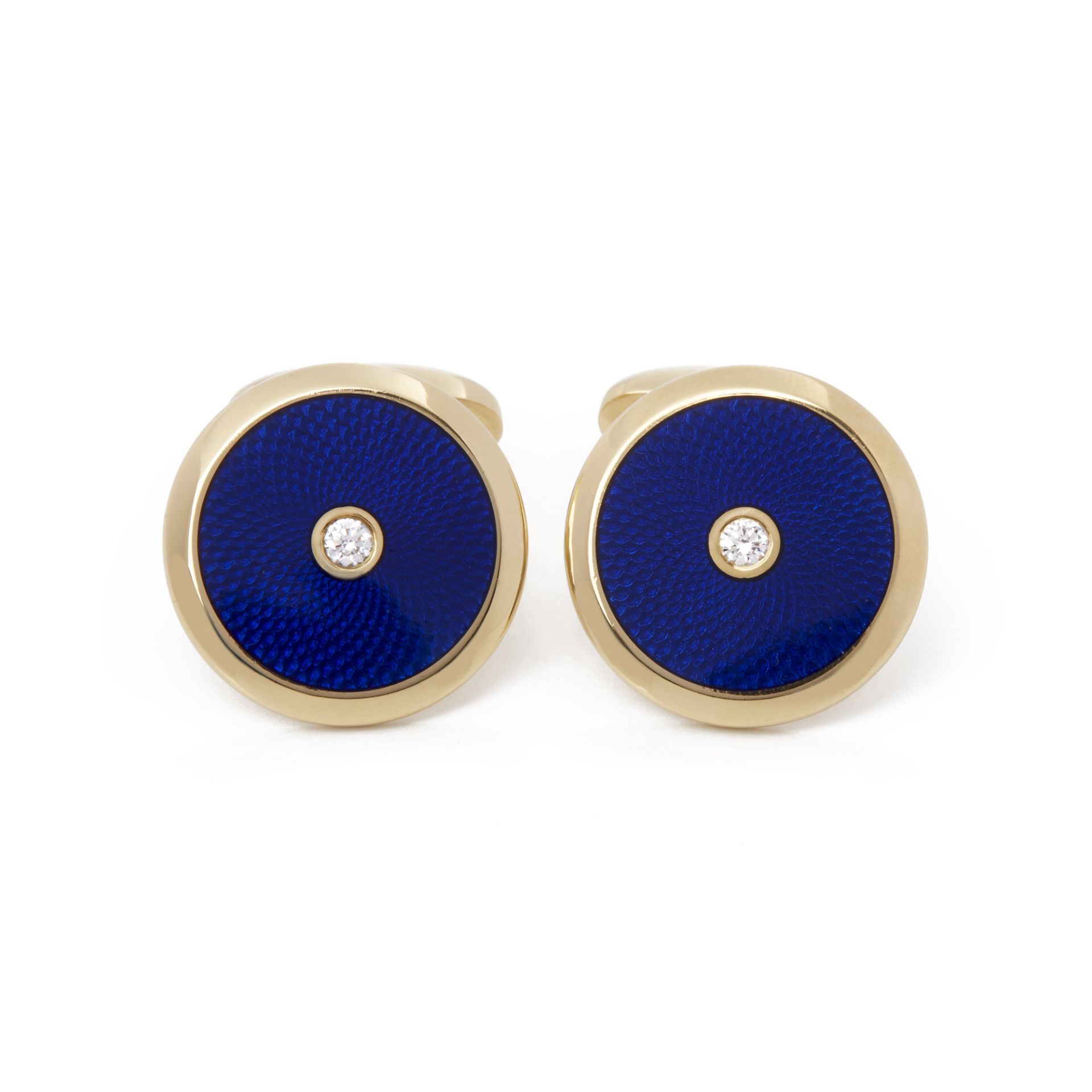 Fabergé 18k Yellow Gold Blue Enamel Diamond Cufflinks