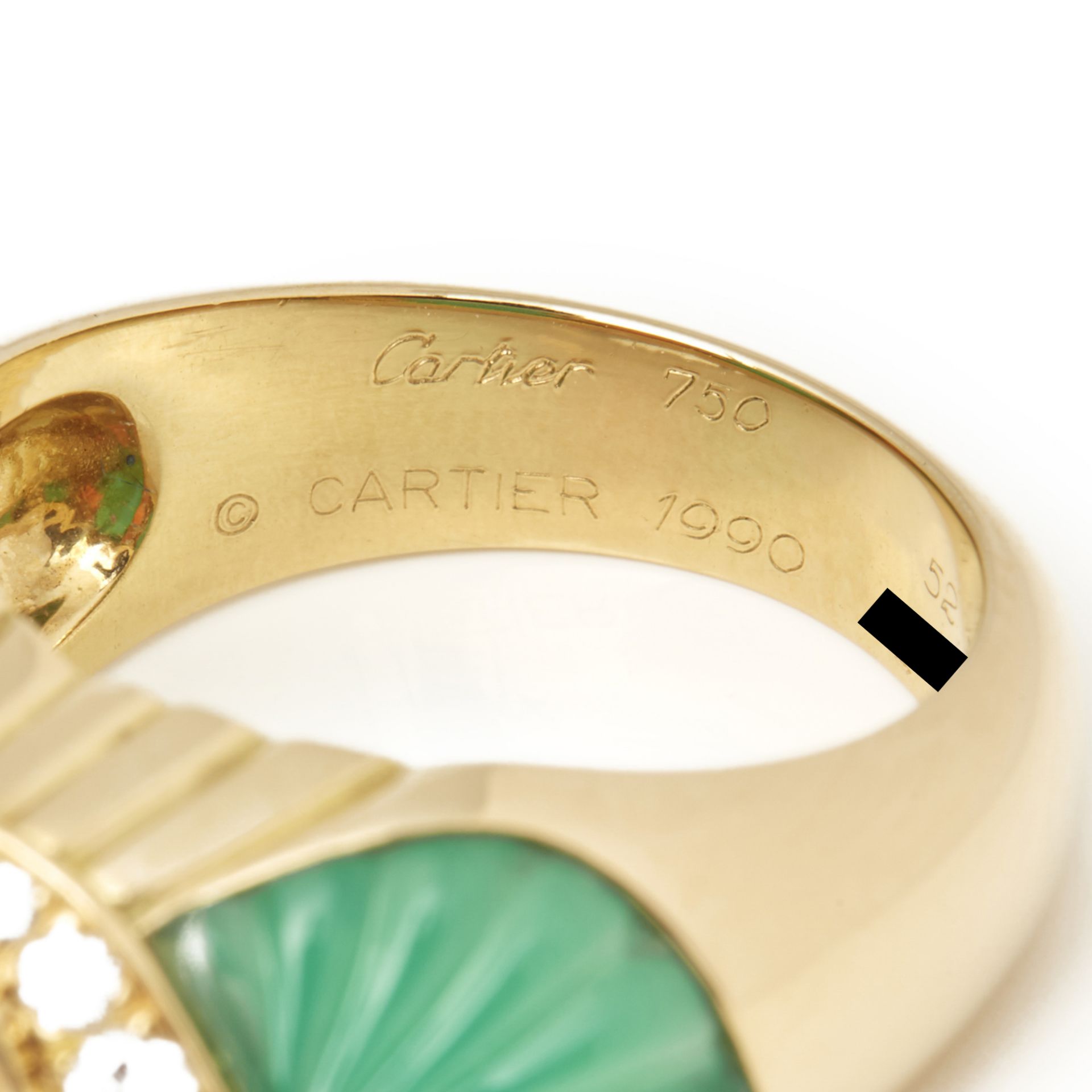 Cartier 18k Yellow Gold Chrysoprase, Coral & Diamond Ring - Image 2 of 7