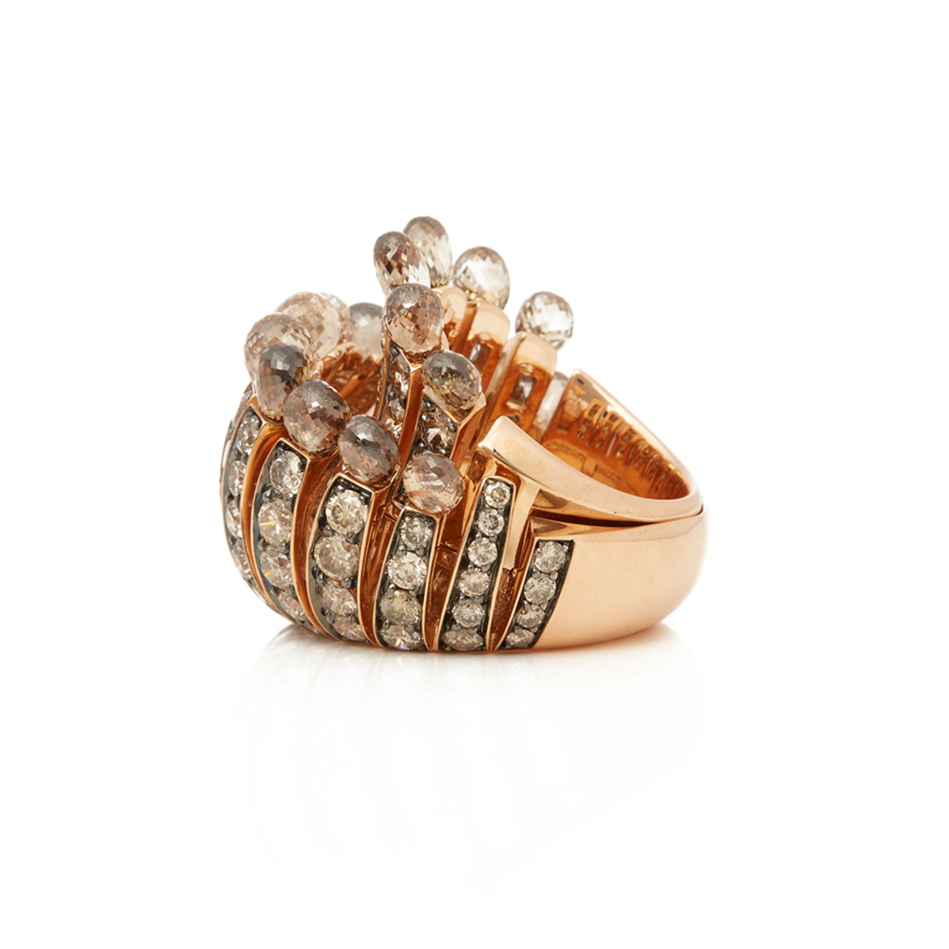 De Grisogono 18k Rose Gold Brown Diamond Frange Ring - Image 5 of 9