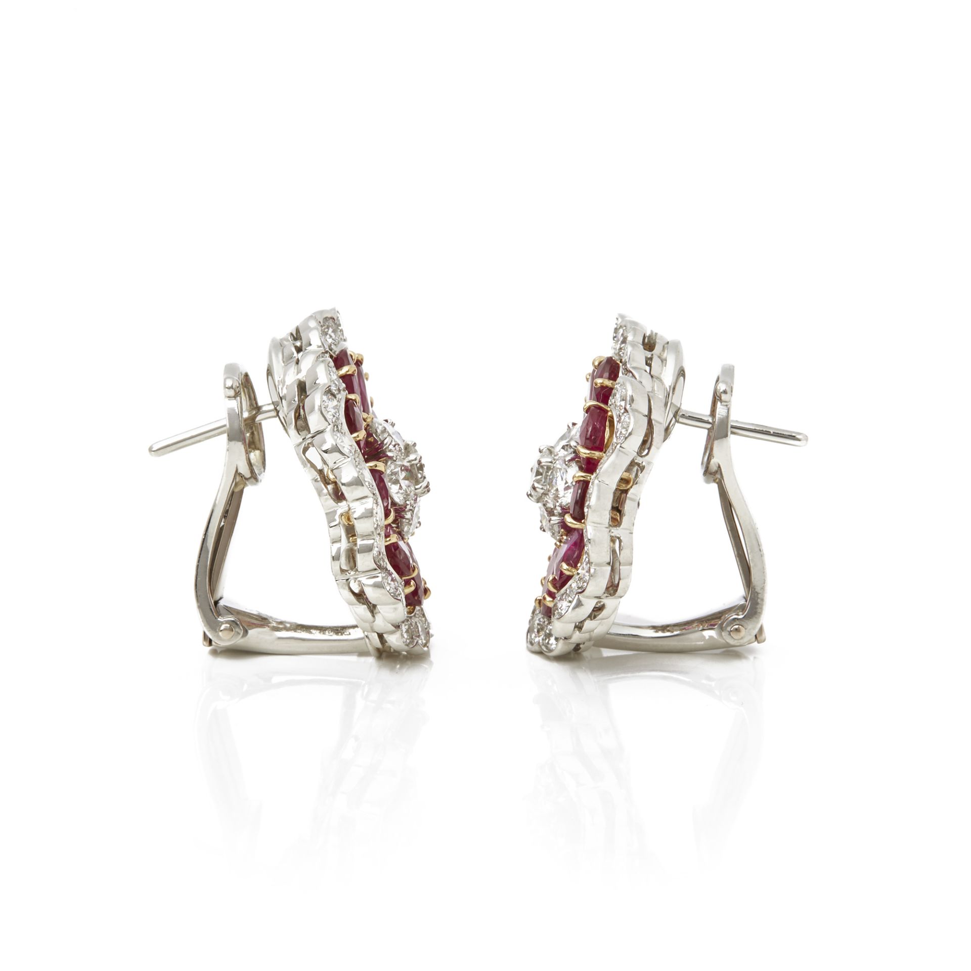 Van Cleef & Arpels Platinum Ruby & Diamond Flower Camellia Earrings - Image 8 of 8