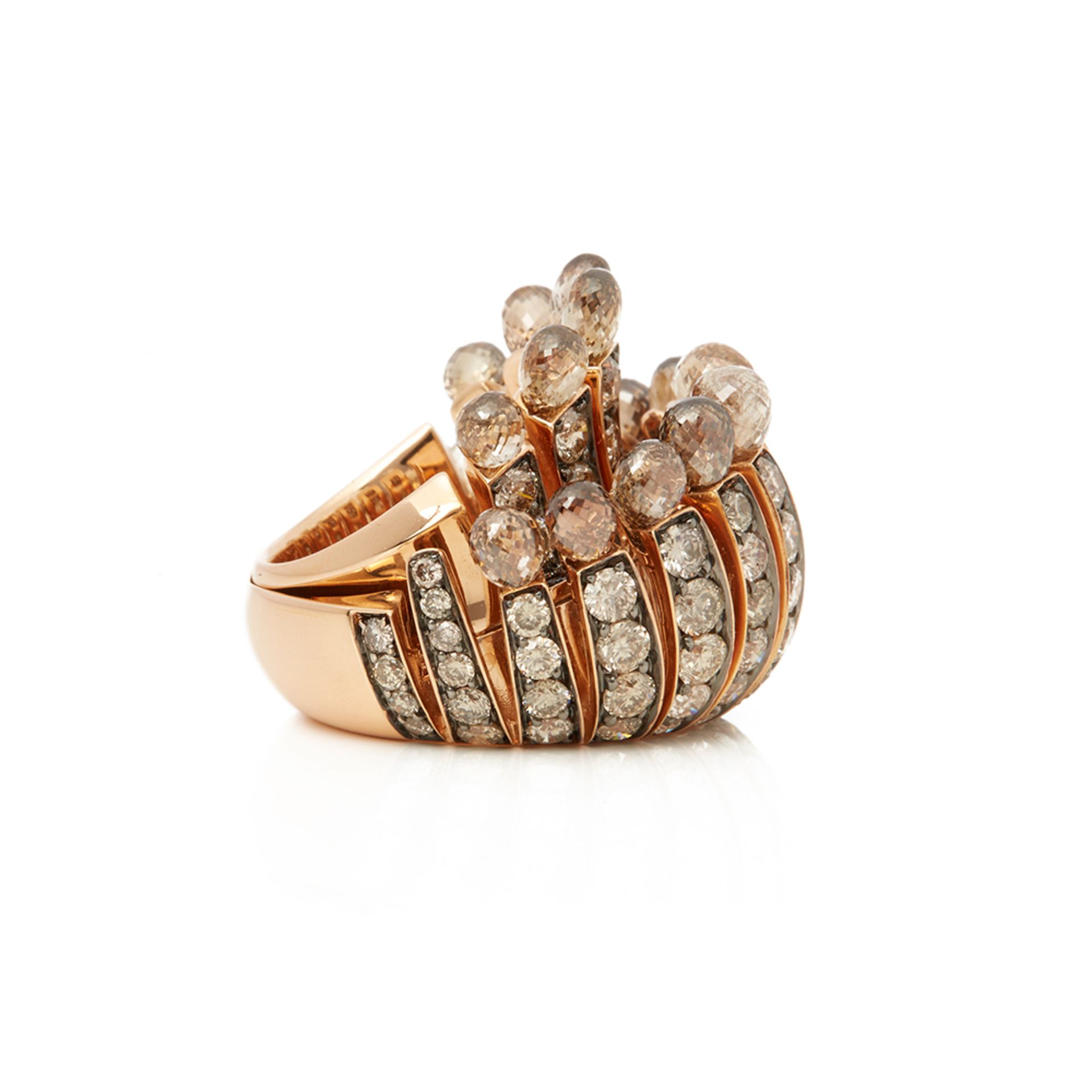De Grisogono 18k Rose Gold Brown Diamond Frange Ring - Image 8 of 9