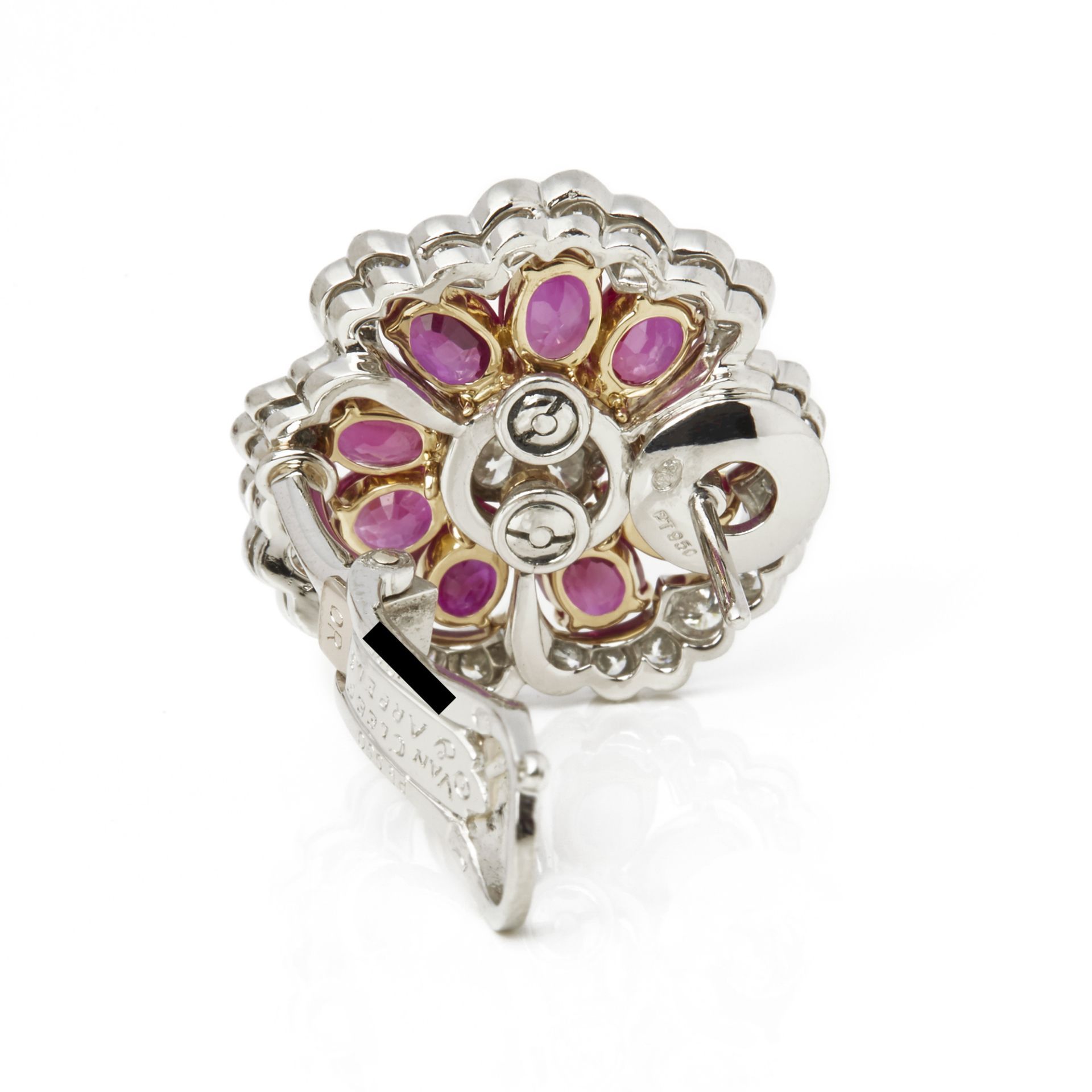 Van Cleef & Arpels Platinum Ruby & Diamond Flower Camellia Earrings - Image 6 of 8