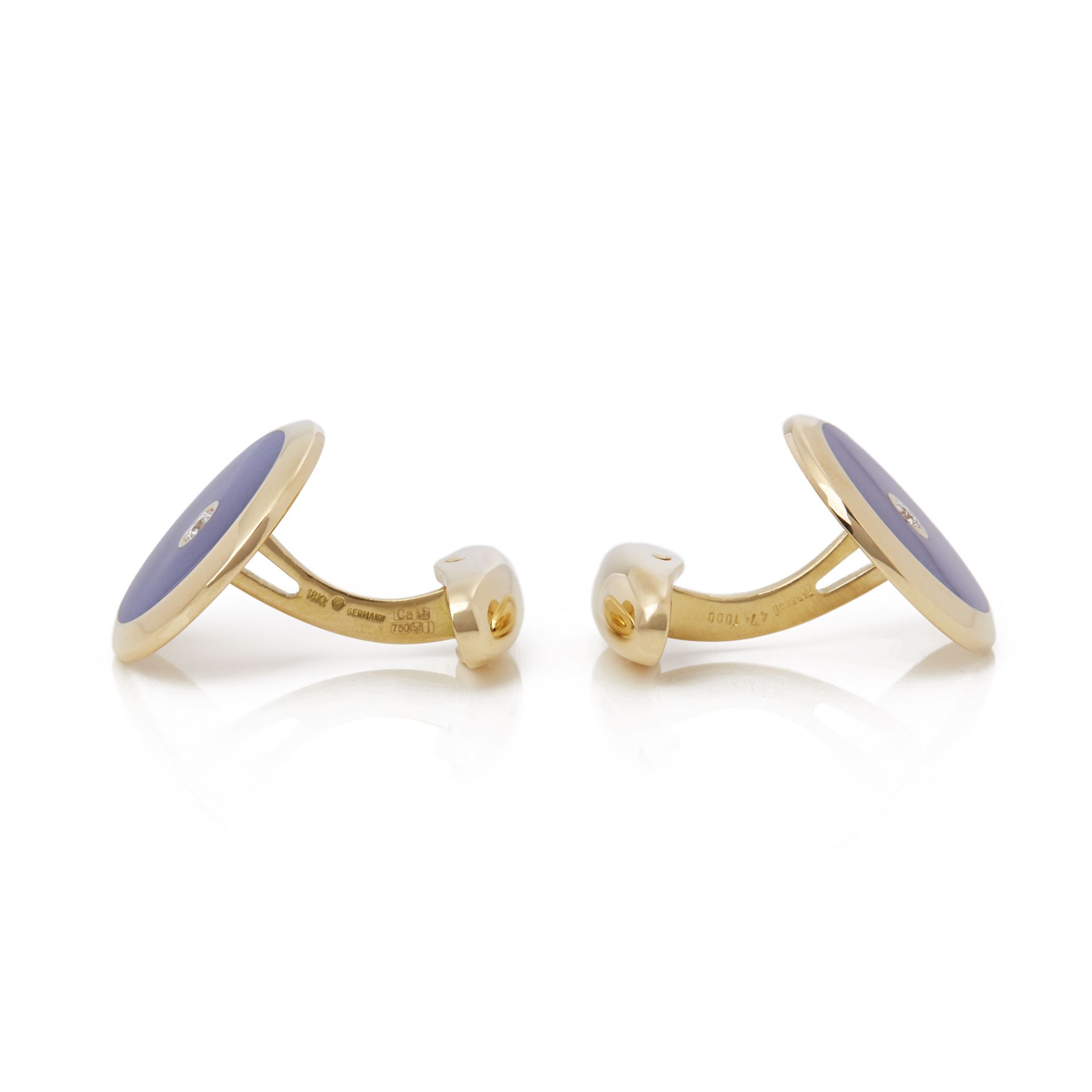 Fabergé 18k Yellow Gold Blue Enamel Diamond Cufflinks - Image 7 of 8