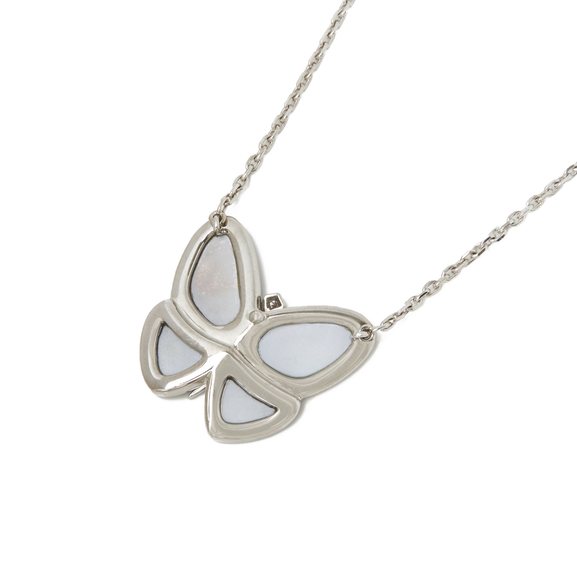 Van Cleef & Arpels 18k White Gold Grey Mother Of Pearl & Diamond Fly & Flutter Butterfly Necklace - Image 6 of 10