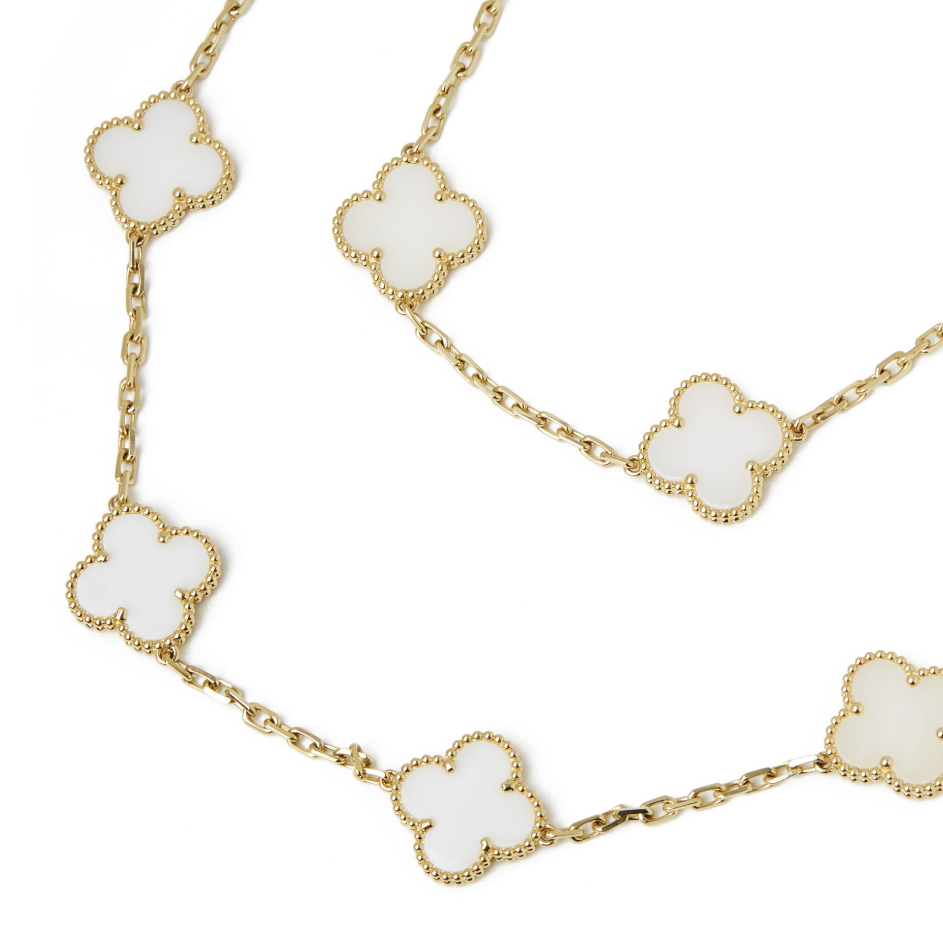 Van Cleef & Arpels 18k Yellow Gold White Coral 20 Motif Vintage Alhambra Necklace - Image 7 of 7