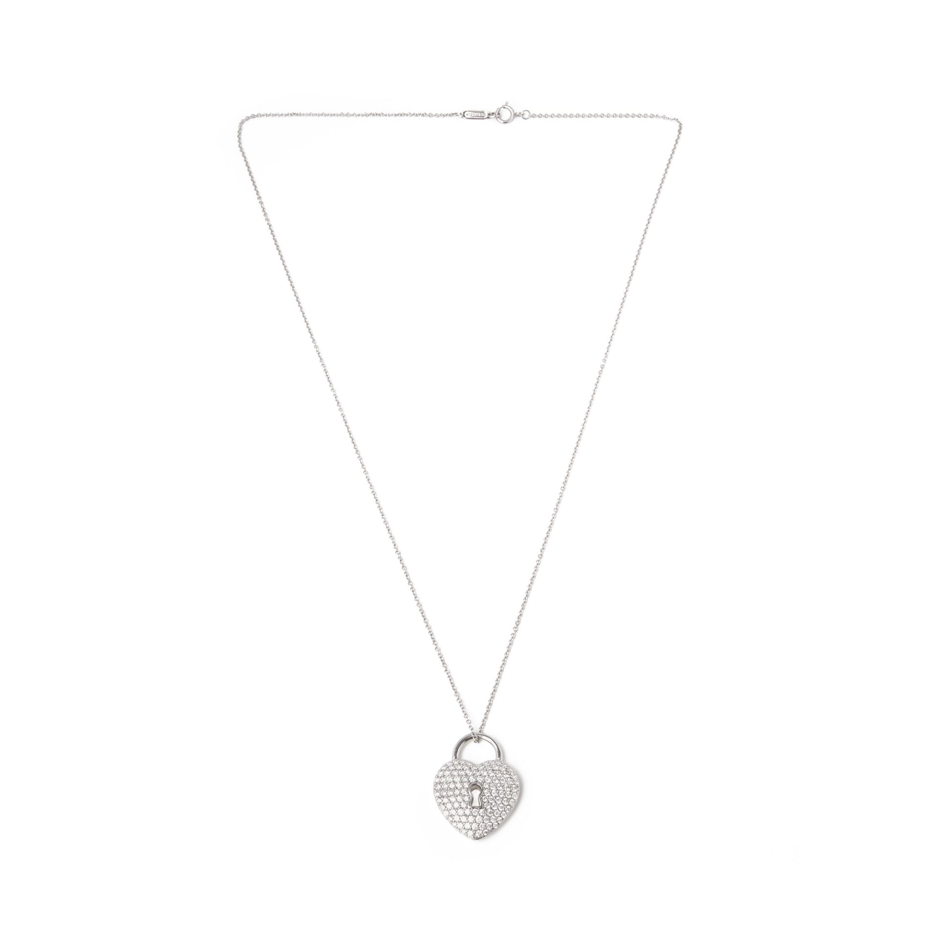 Tiffany & Co. Platinum Diamond Heart Tiffany Key Pendant Necklace - Image 3 of 9