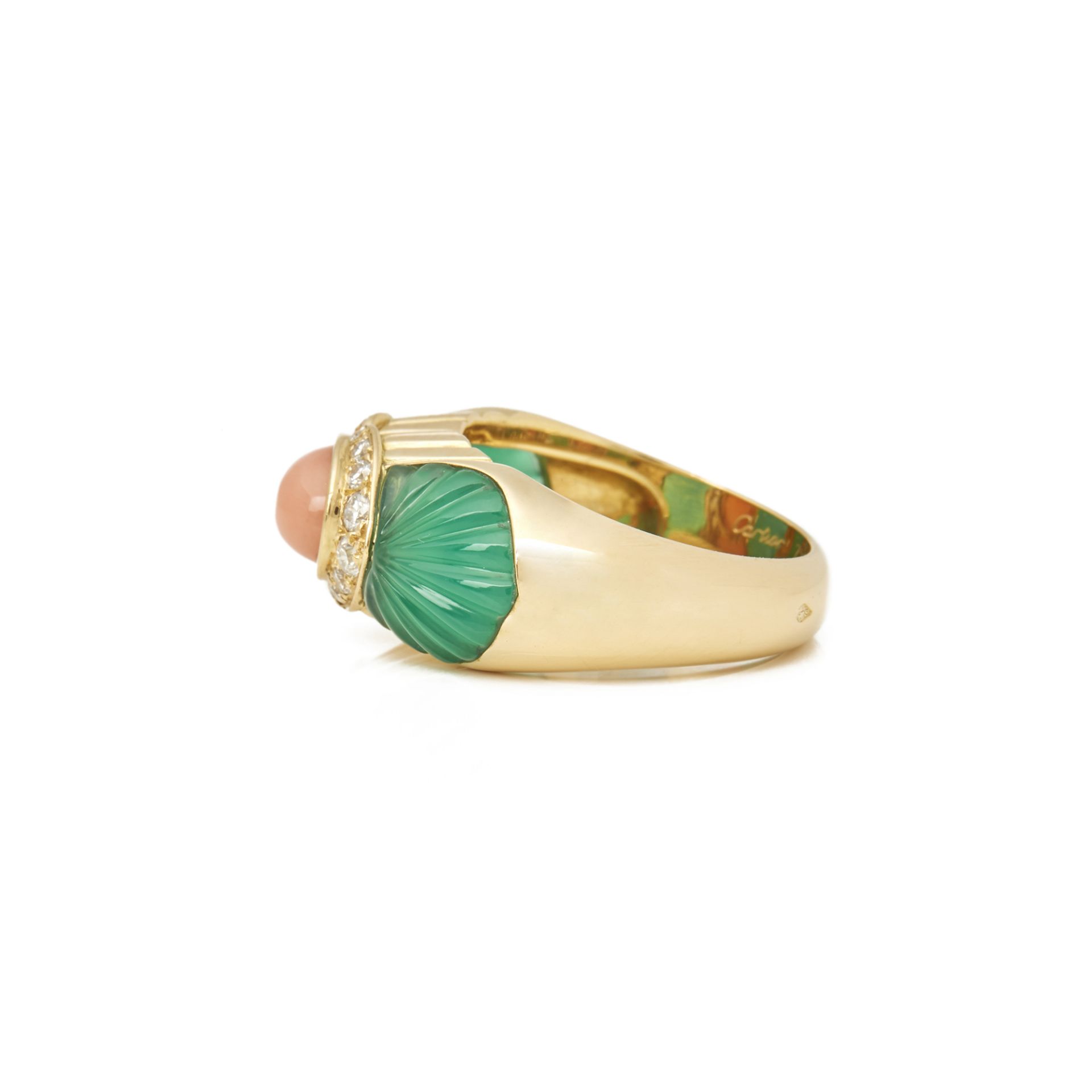 Cartier 18k Yellow Gold Chrysoprase, Coral & Diamond Ring - Image 5 of 7