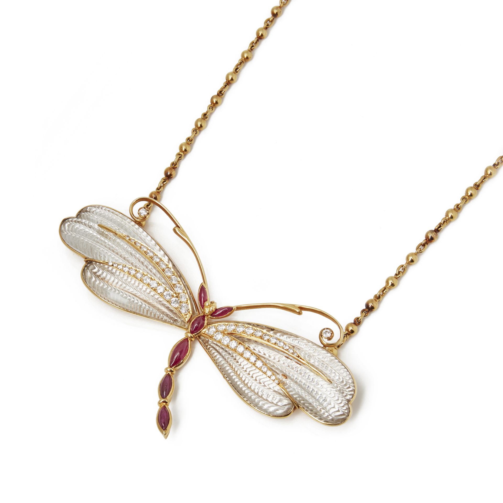 Boucheron 18k Yellow Gold Diamond & Ruby Dragonfly Pendant Necklace