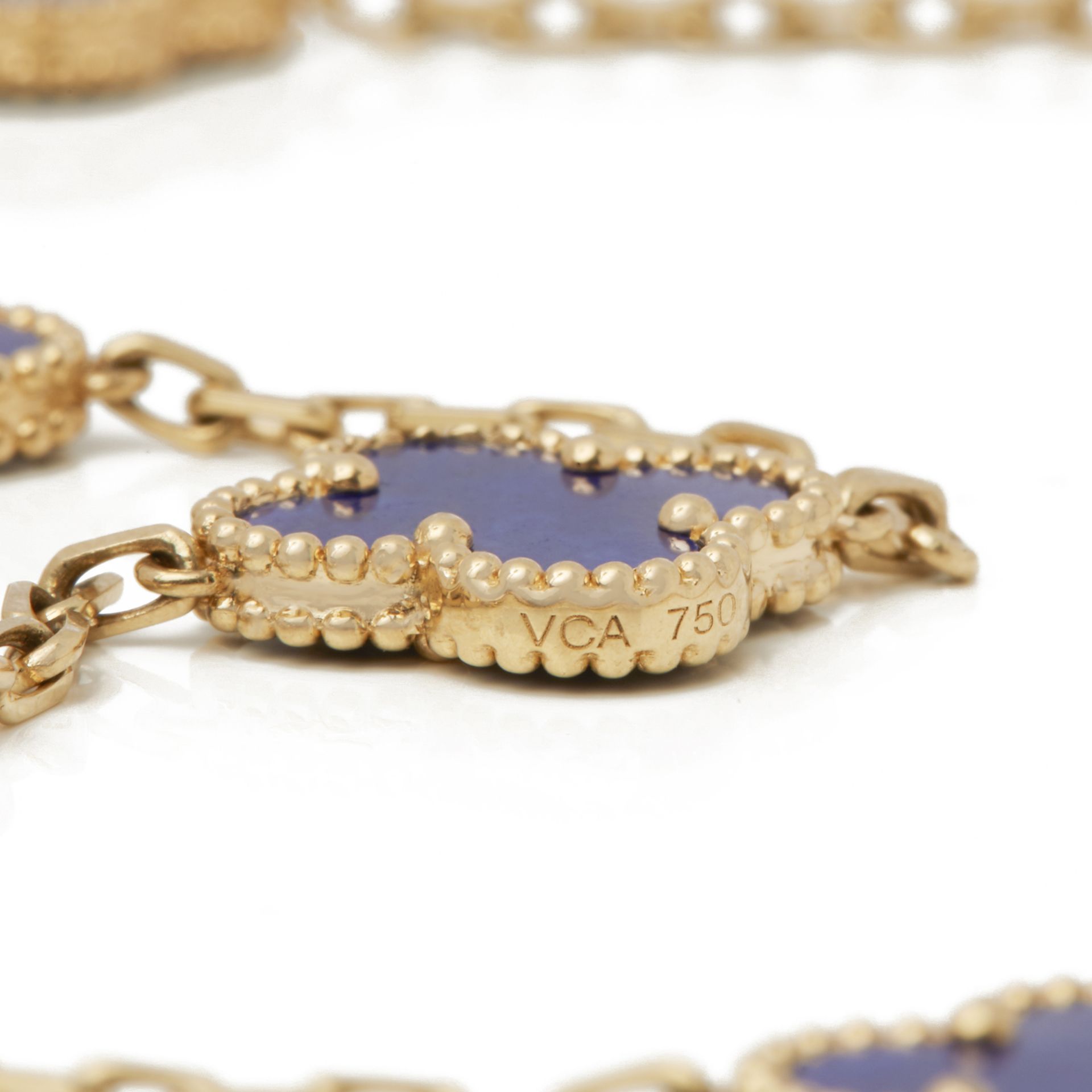 Van Cleef & Arpels 18k Yellow Gold Lapis Lazuli 20 Motif Vintage Alhambra Necklace - Image 4 of 9