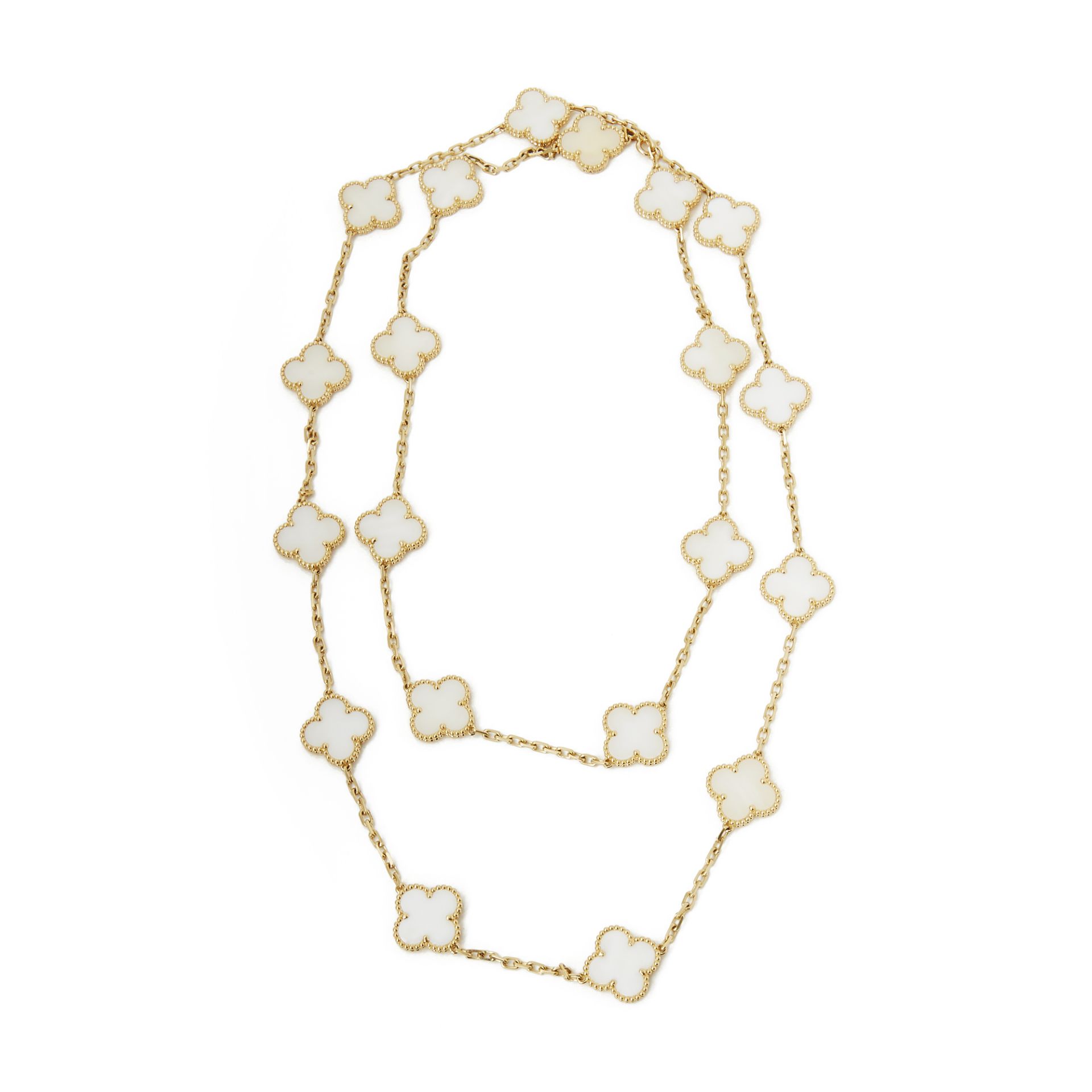 Van Cleef & Arpels 18k Yellow Gold White Coral 20 Motif Vintage Alhambra Necklace - Image 4 of 7