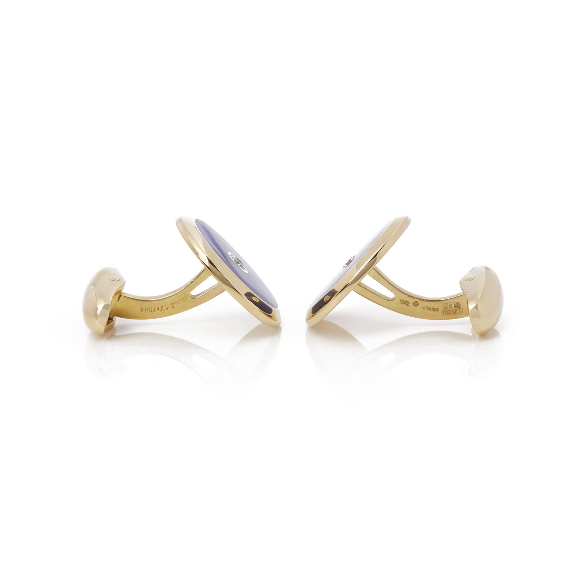 Fabergé 18k Yellow Gold Blue Enamel Diamond Cufflinks - Image 3 of 8