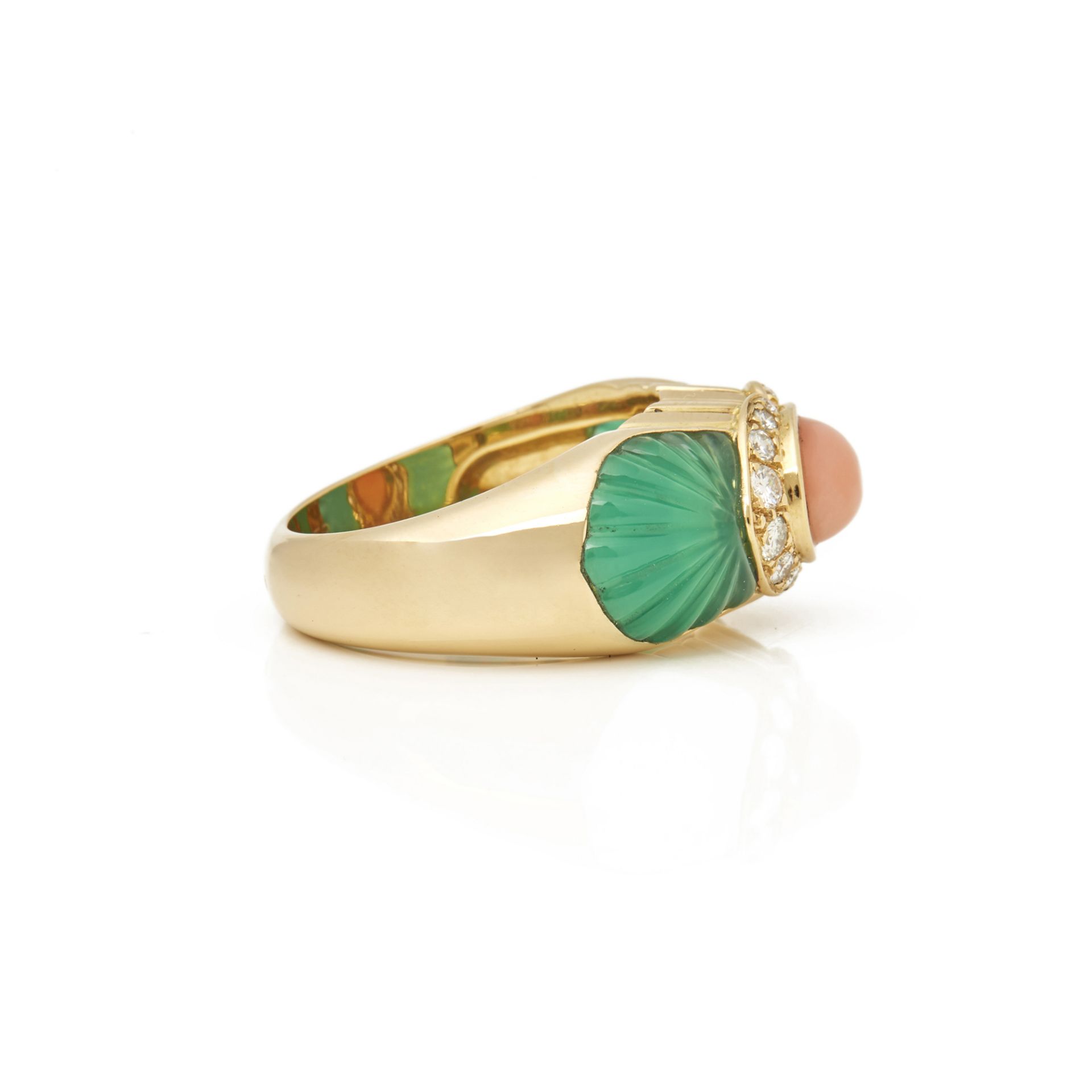 Cartier 18k Yellow Gold Chrysoprase, Coral & Diamond Ring - Image 6 of 7