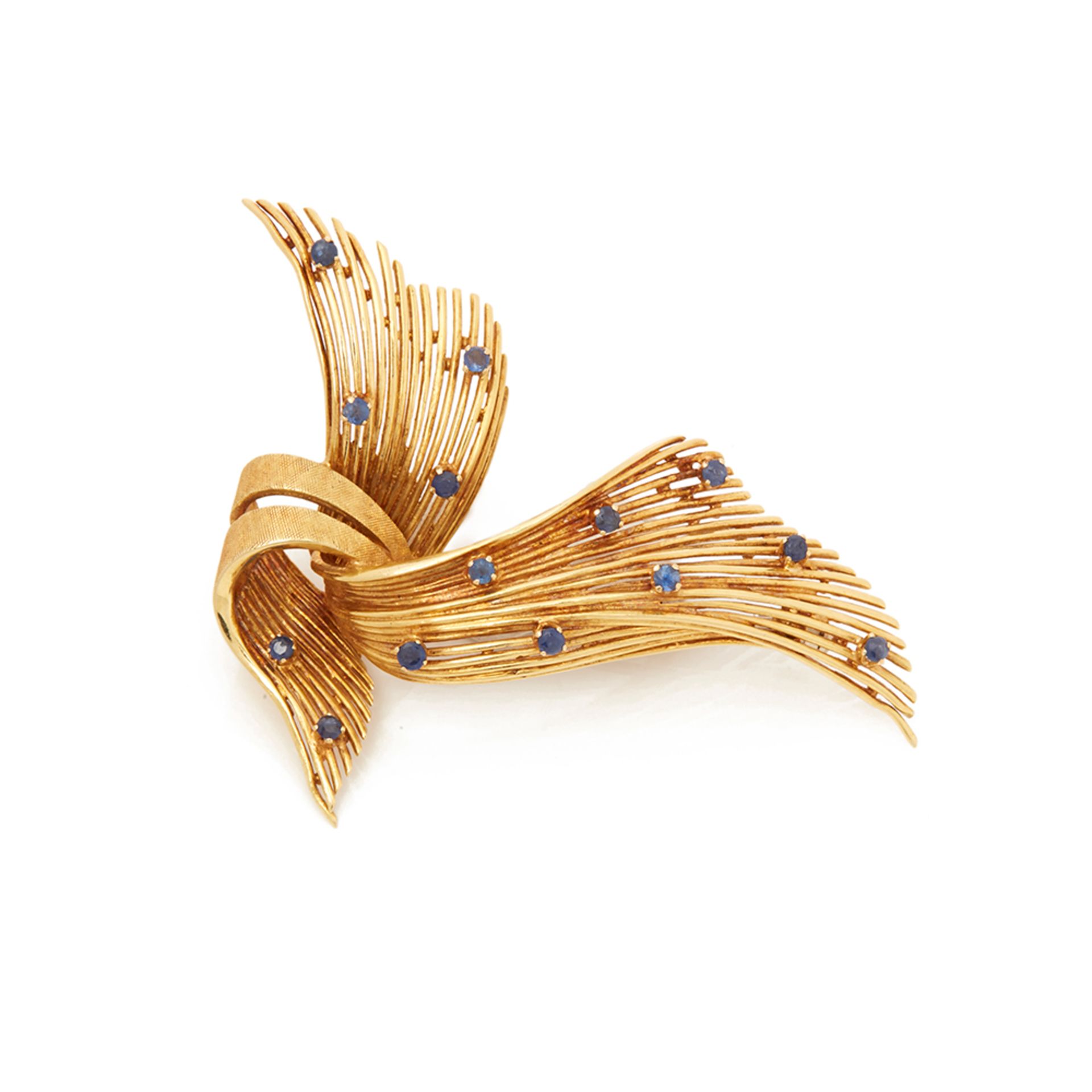 Cartier 18k Yellow Gold Sapphire Spray Vintage Ribbon Brooch