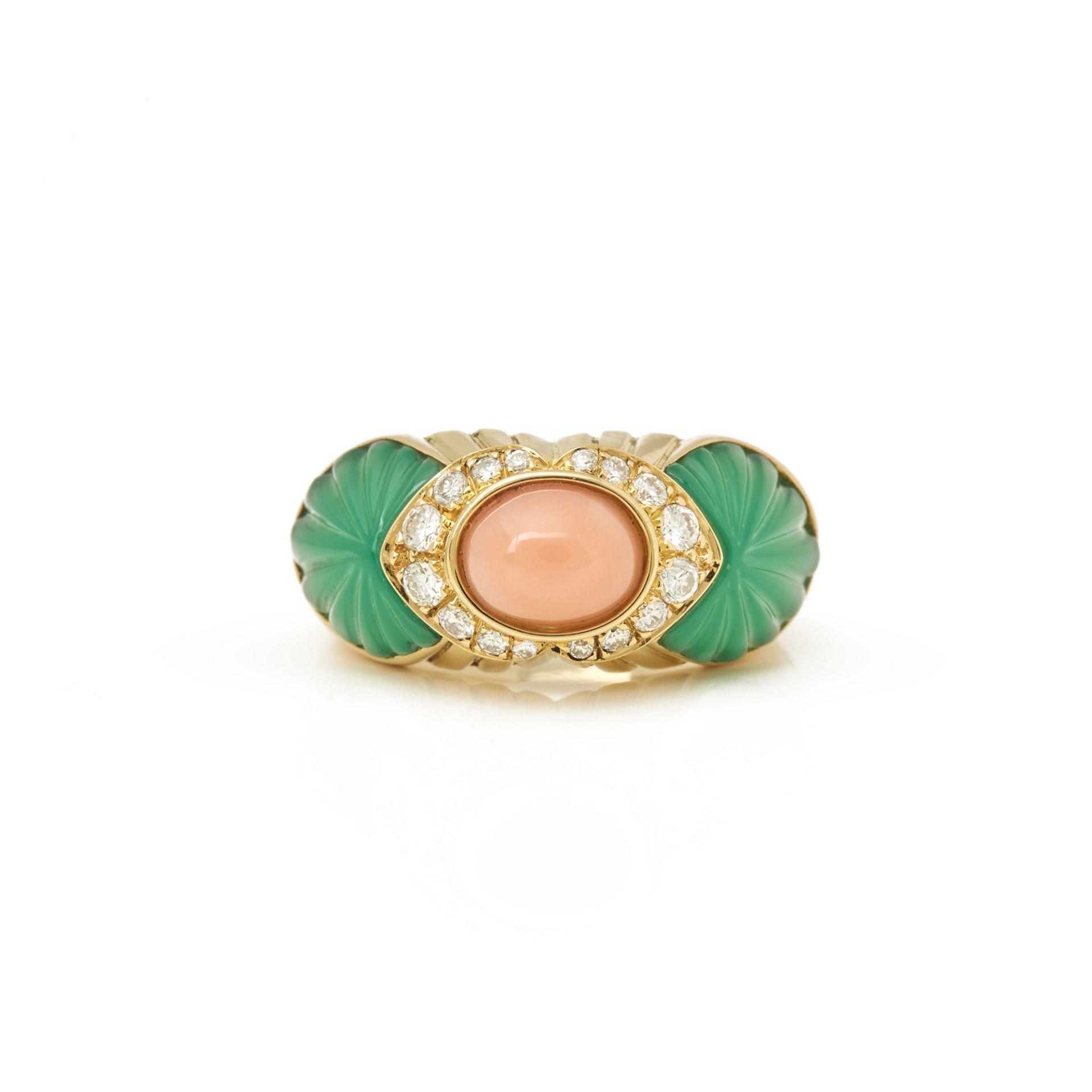 Cartier 18k Yellow Gold Chrysoprase, Coral & Diamond Ring - Image 7 of 7