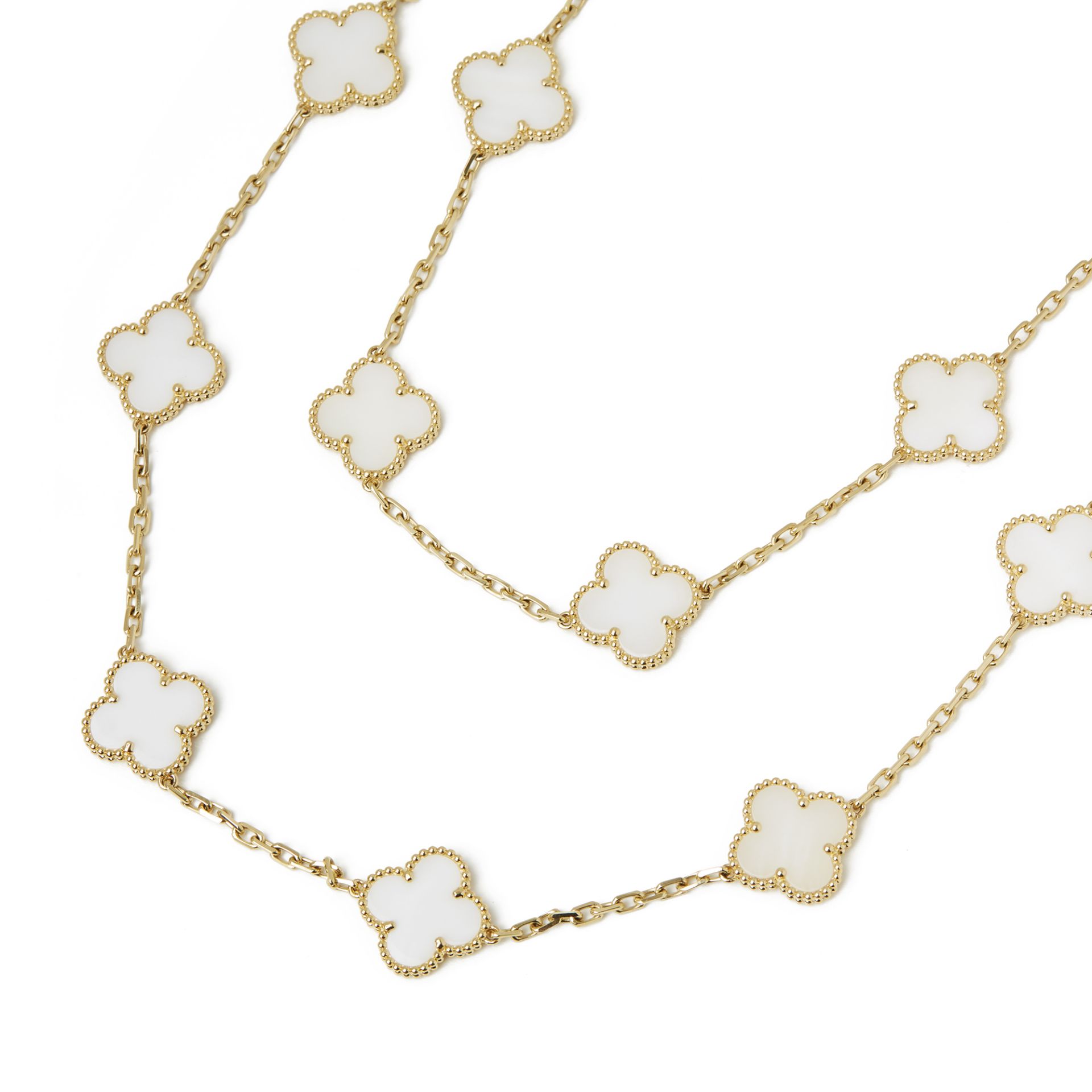Van Cleef & Arpels 18k Yellow Gold White Coral 20 Motif Vintage Alhambra Necklace