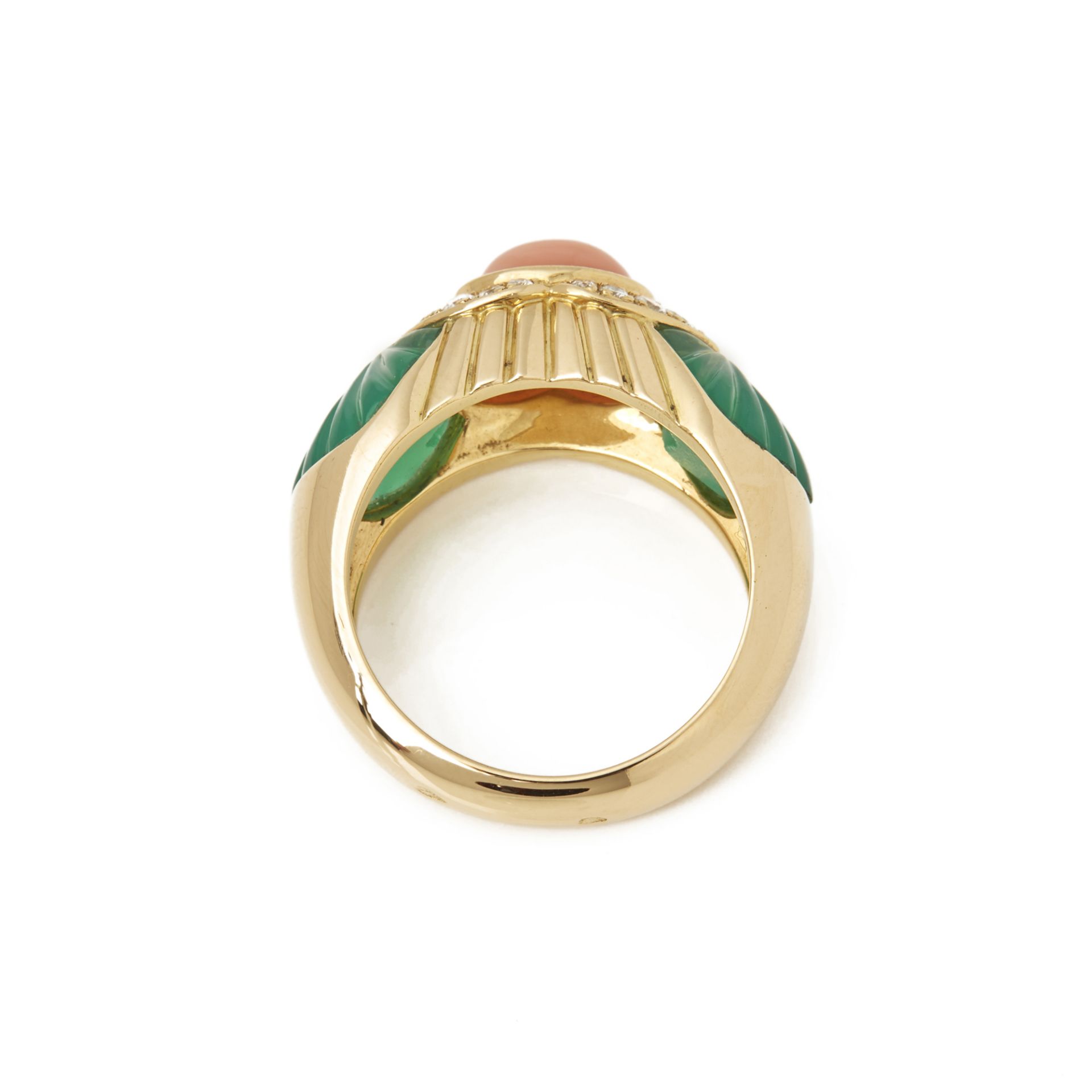 Cartier 18k Yellow Gold Chrysoprase, Coral & Diamond Ring - Image 4 of 7