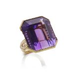 18k Yellow Gold Amethyst & Diamond Large Cocktail Ring