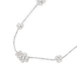 Van Cleef & Arpels 18k White Gold Diamond 9 Flower Frivole Necklace