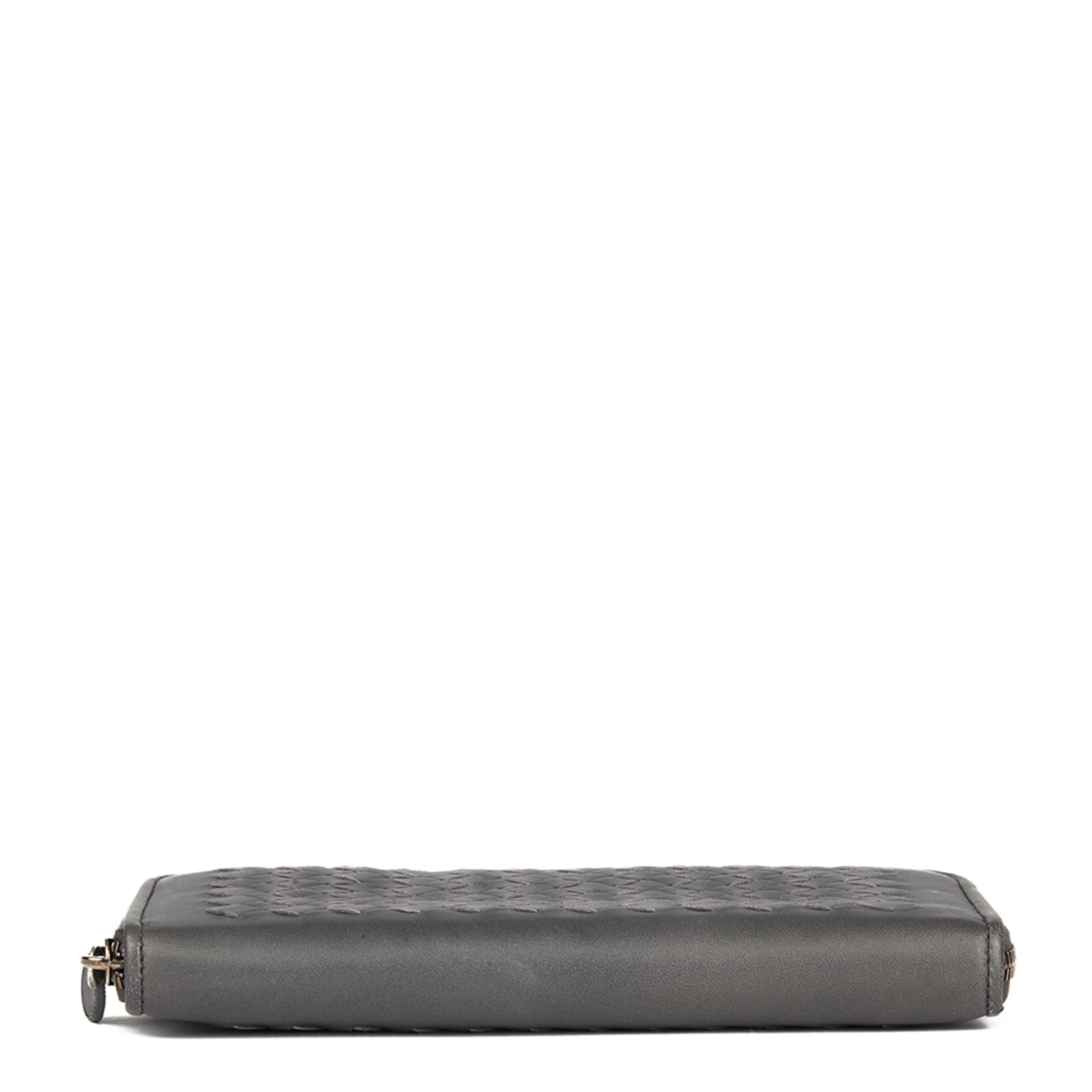 Bottega Veneta Grey Woven Lambskin Leather Zip Around Wallet - Image 9 of 11