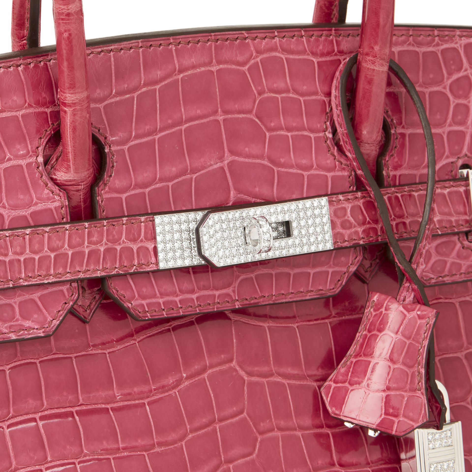 Hermés Fuschia Shiny Porosus Crocodile Leather 'Diamond' Birkin 30cm - Image 6 of 10