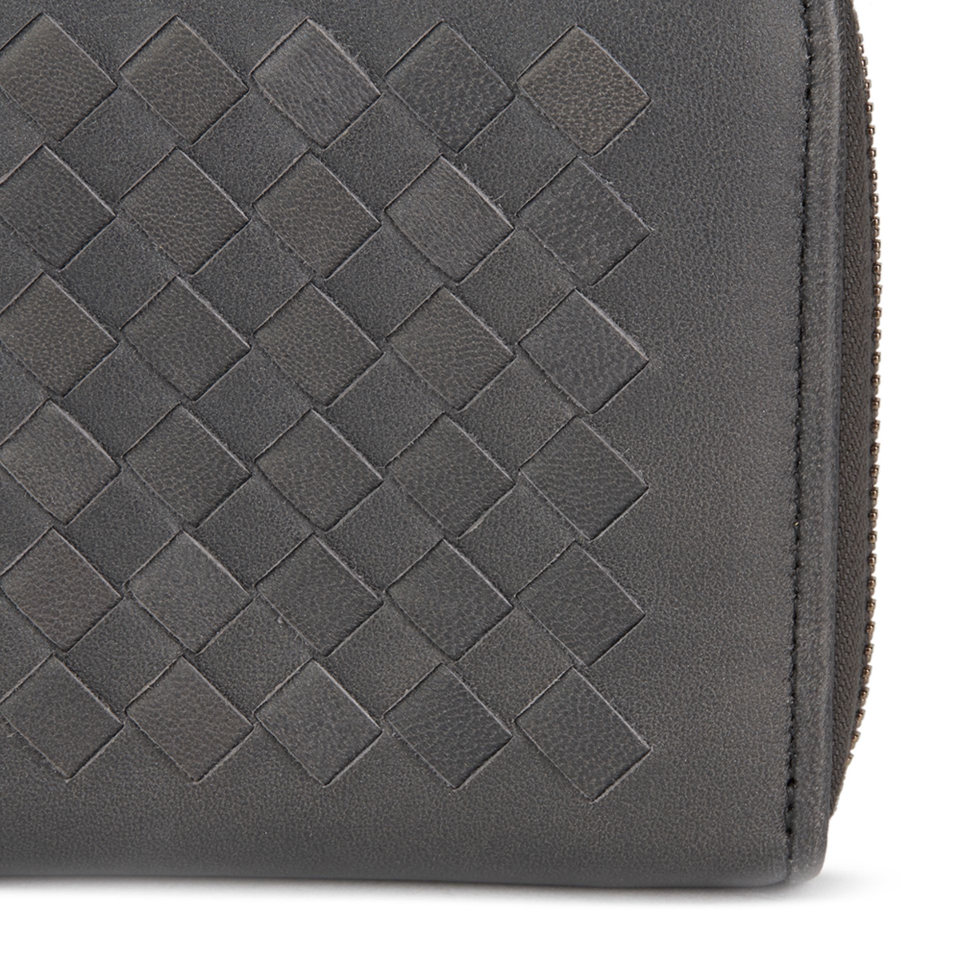 Bottega Veneta Grey Woven Lambskin Leather Zip Around Wallet - Image 6 of 11