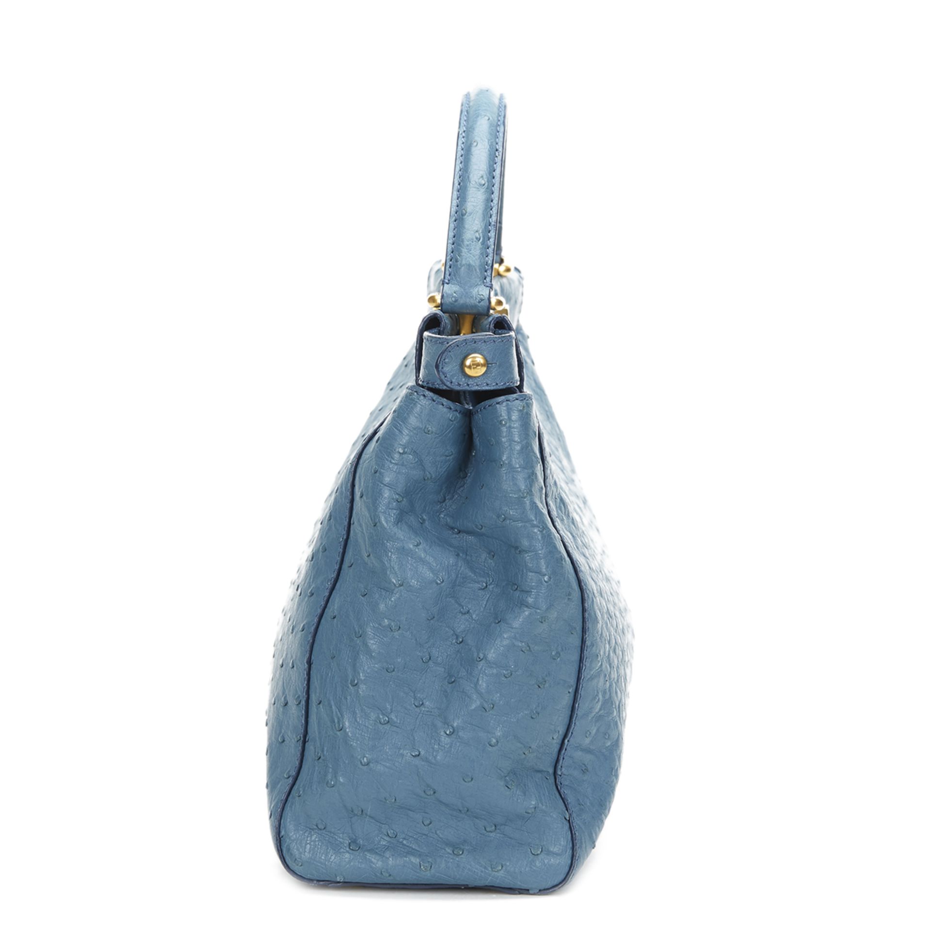 Fendi Blue Ostrich Leather Small Peekaboo - Image 10 of 12