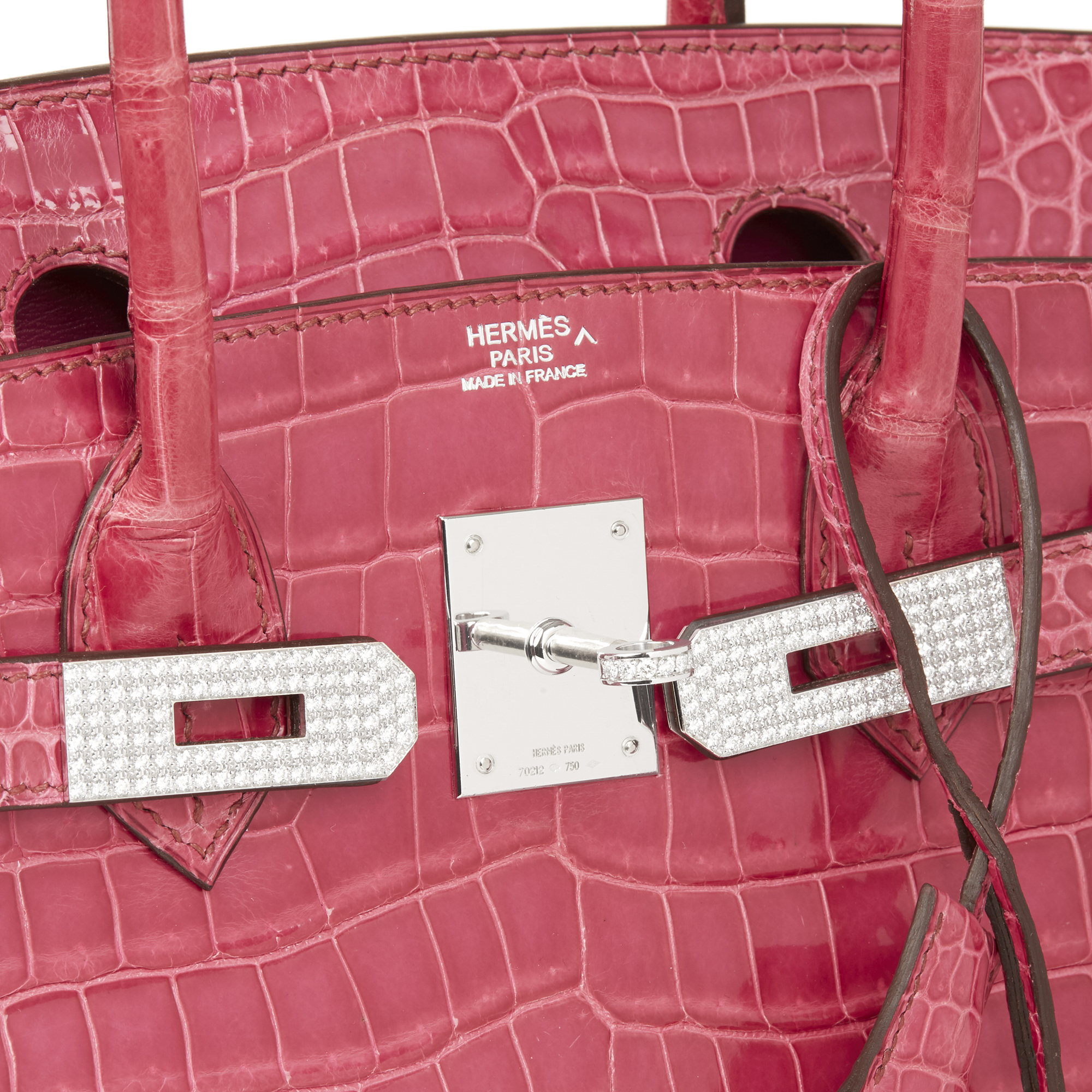 Hermés Fuschia Shiny Porosus Crocodile Leather 'Diamond' Birkin 30cm - Image 5 of 10