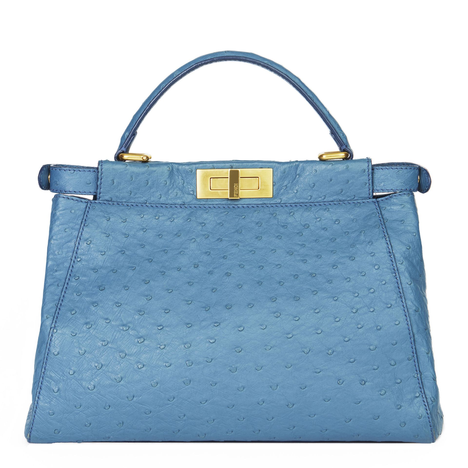 Fendi Blue Ostrich Leather Small Peekaboo