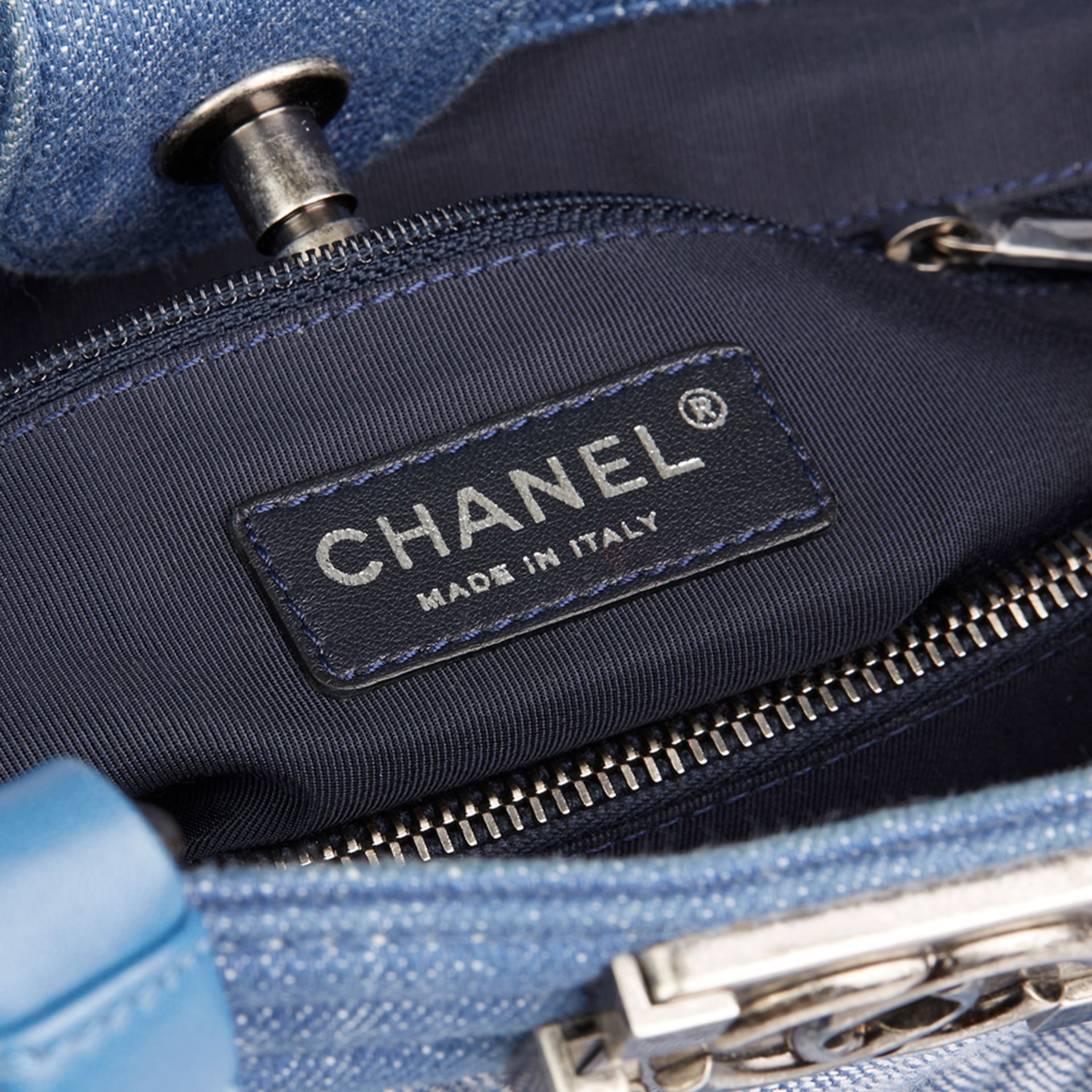 Chanel Blue Chevron Quilted Denim Le Boy Tote - Image 3 of 11