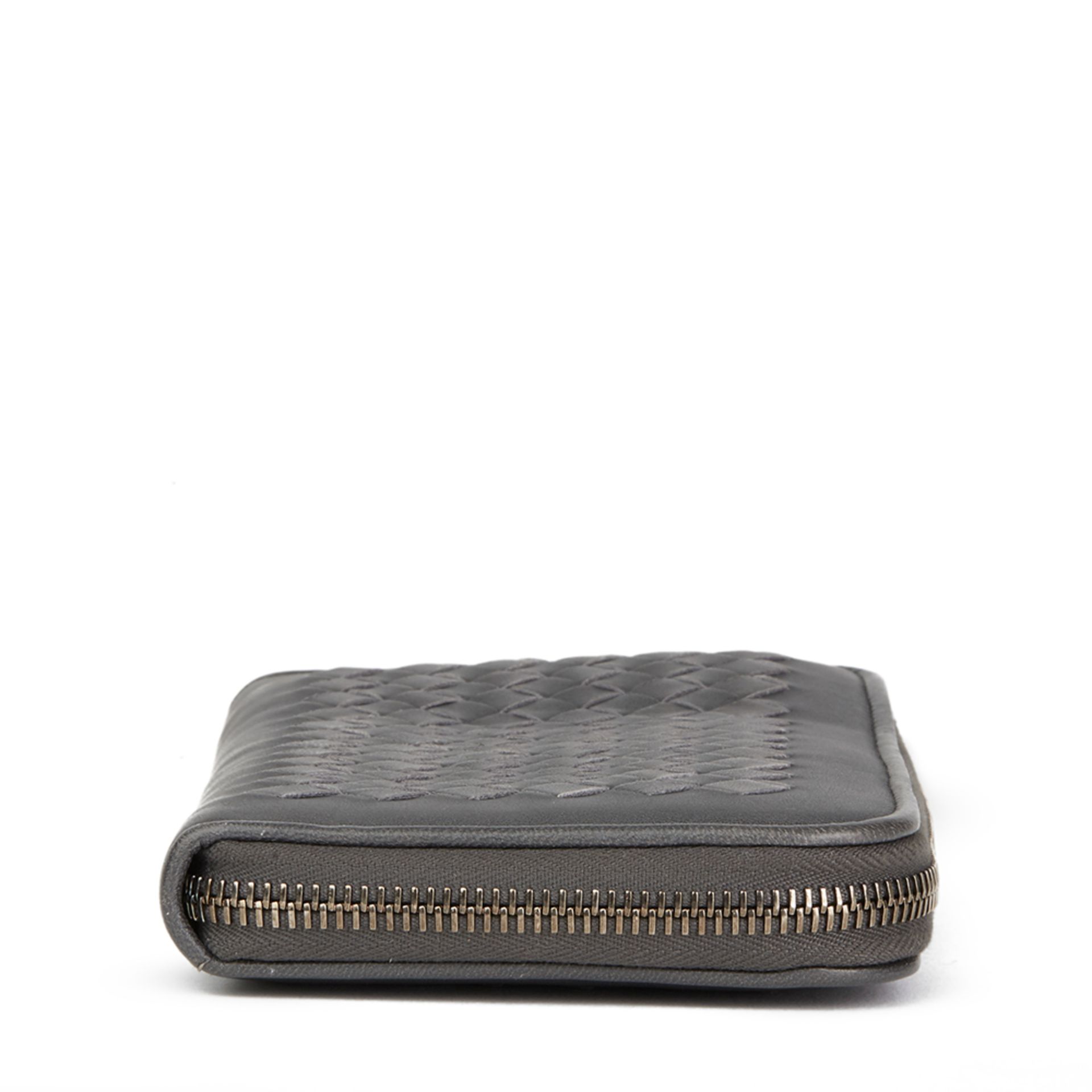 Bottega Veneta Grey Woven Lambskin Leather Zip Around Wallet - Image 11 of 11