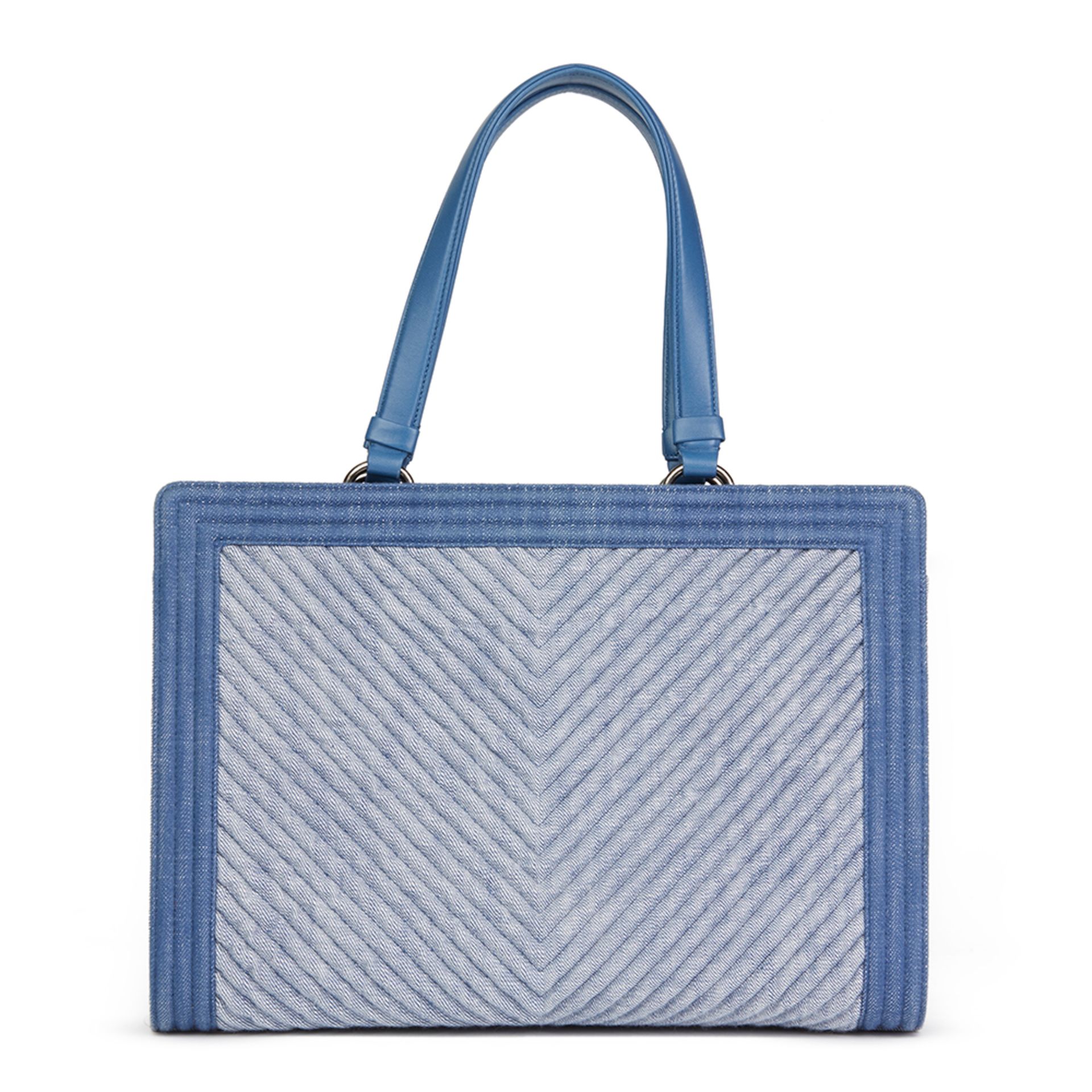 Chanel Blue Chevron Quilted Denim Le Boy Tote - Image 9 of 11