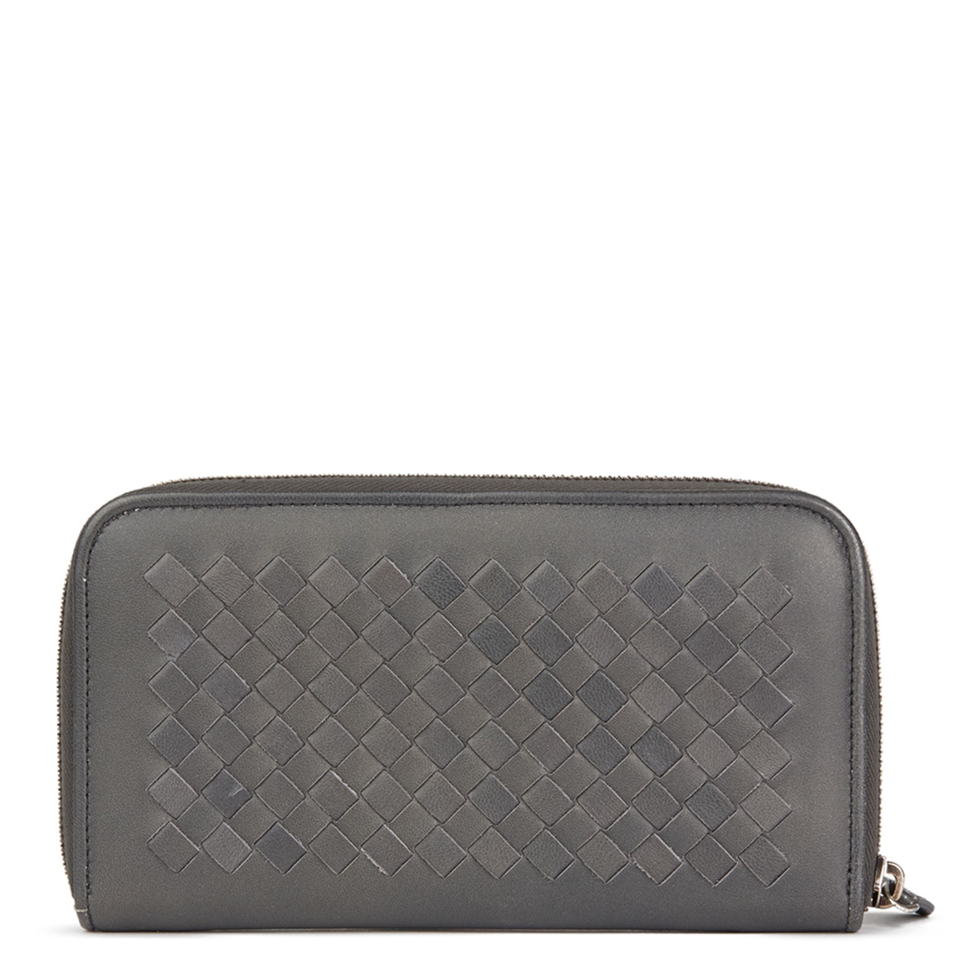 Bottega Veneta Grey Woven Lambskin Leather Zip Around Wallet - Image 8 of 11