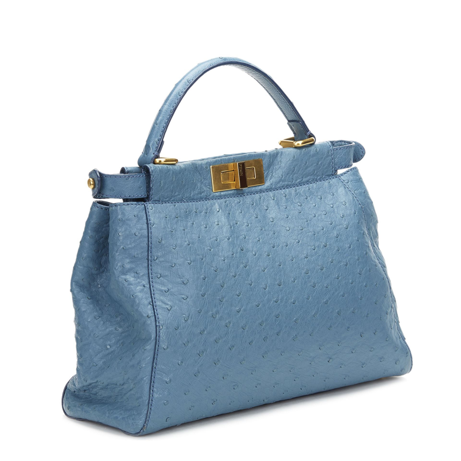 Fendi Blue Ostrich Leather Small Peekaboo - Image 9 of 12