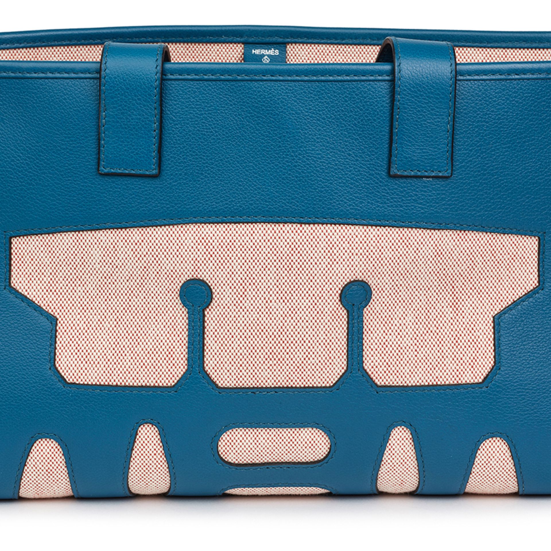 Hermés Blue De Prusse Evercolour Leather & Geranium Toile Petit H PM Skeleton Tote - Image 2 of 9