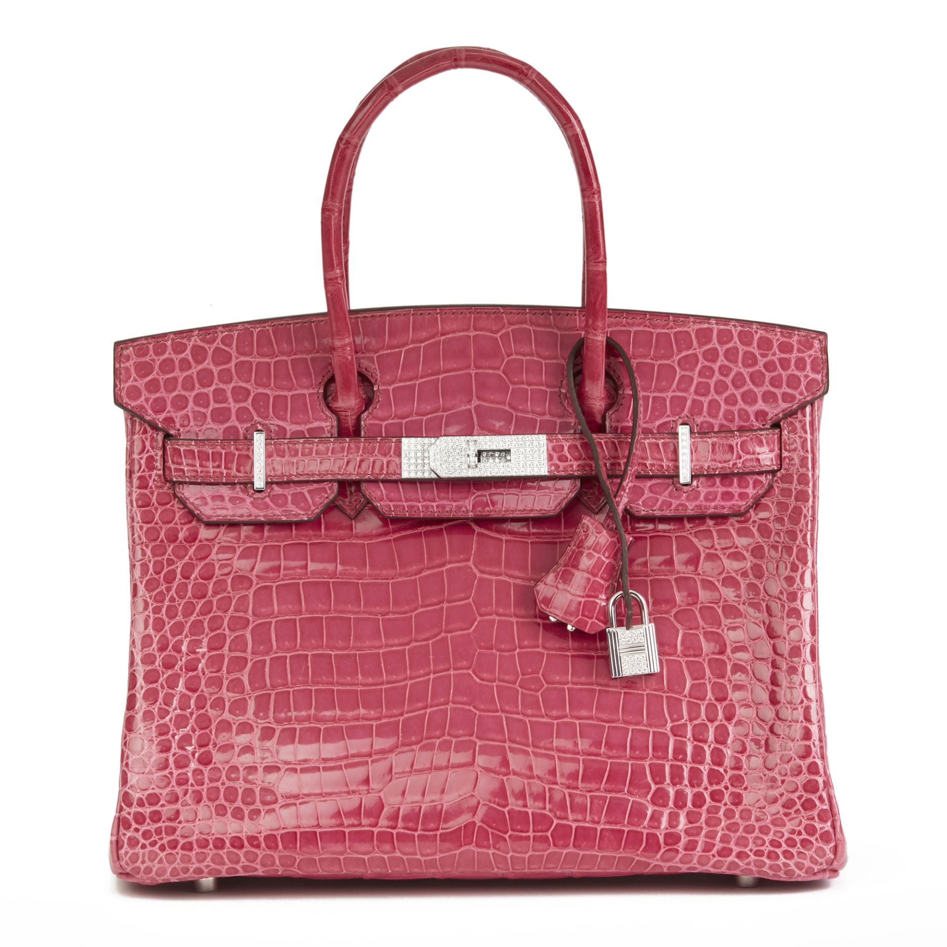 Hermés Fuschia Shiny Porosus Crocodile Leather 'Diamond' Birkin 30cm